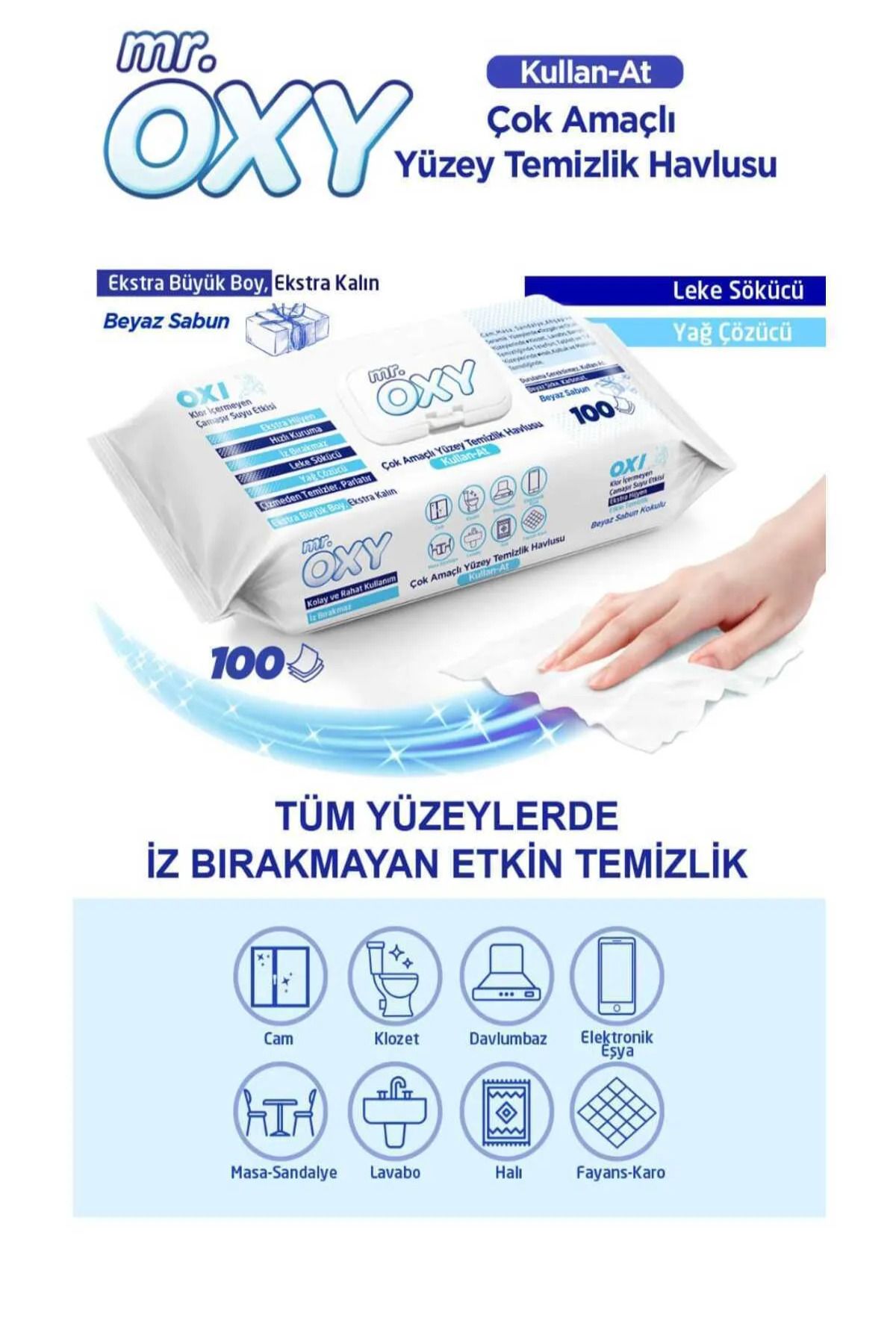 MR.OXY-Oxy MR.OXY MULTI-PURPOSE SURFACE CLEANING TOWEL WHITE SOAP SCENTED 100 Pcs 1