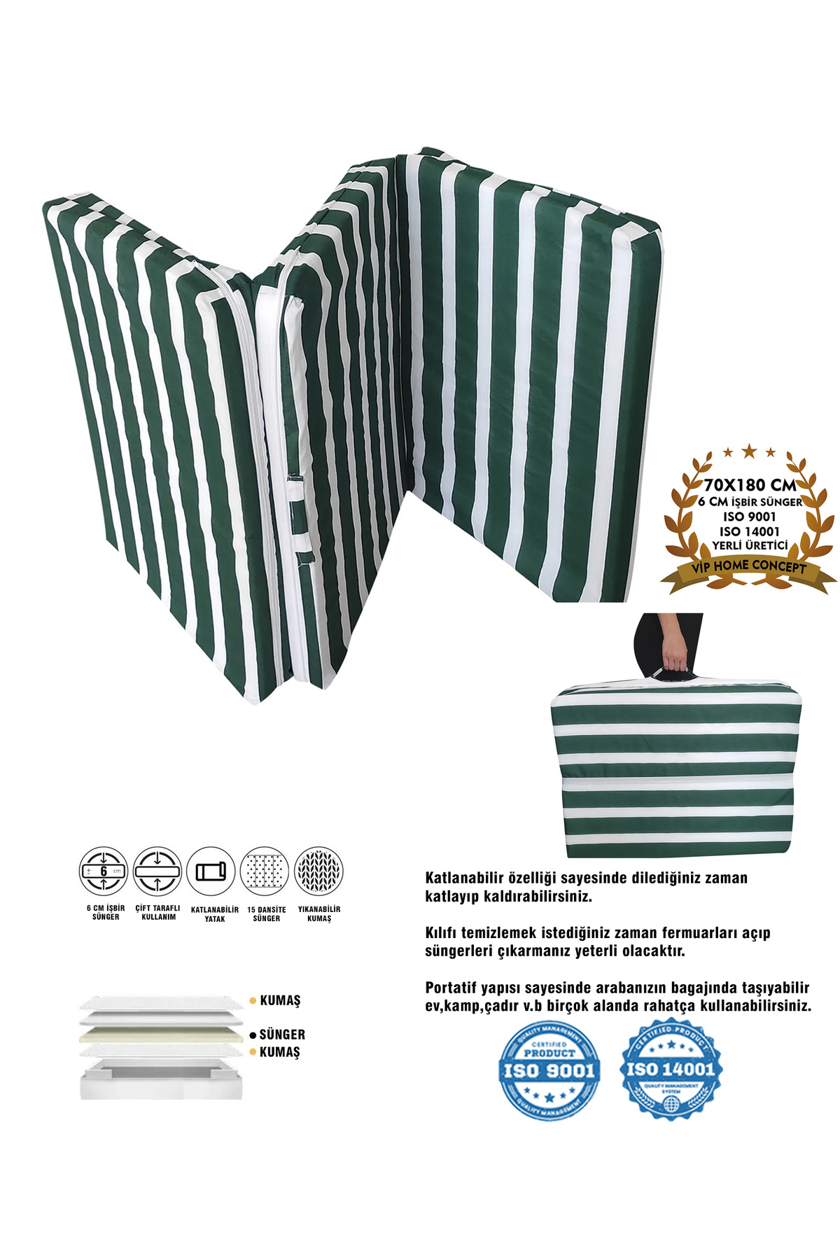 Folding Floor Mattress And Single Sponge Folding Cushion Mattress 70x180 Cm 6 Cm-GREEN WHITE