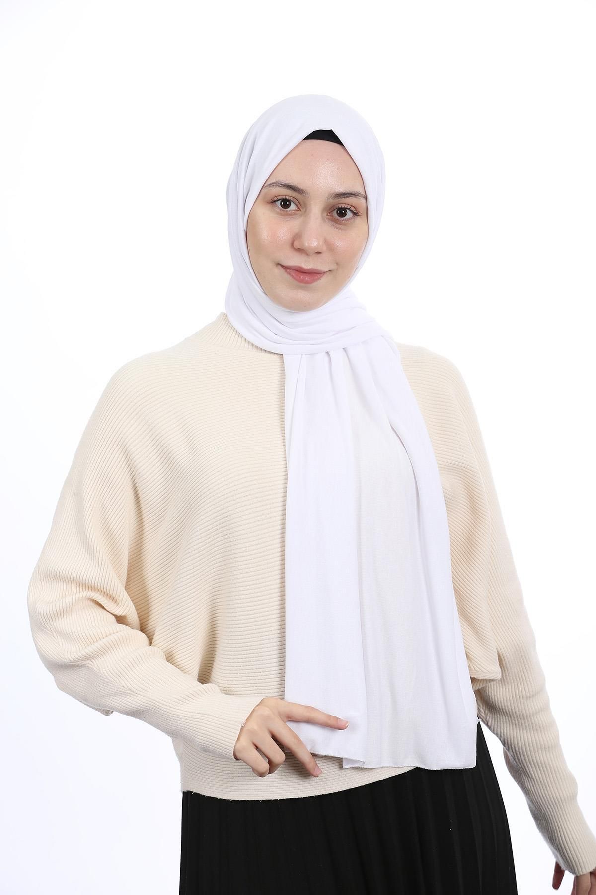 Altobeh-Χτενισμένο βαμβακερό σάλι Hijab απλό λευκό 2