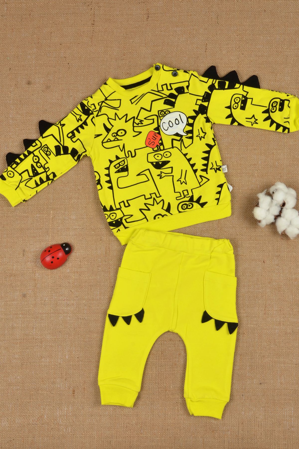 Aziz Bebe Cotton Dinosaur Themed Hump Detailed Stylish Sweat