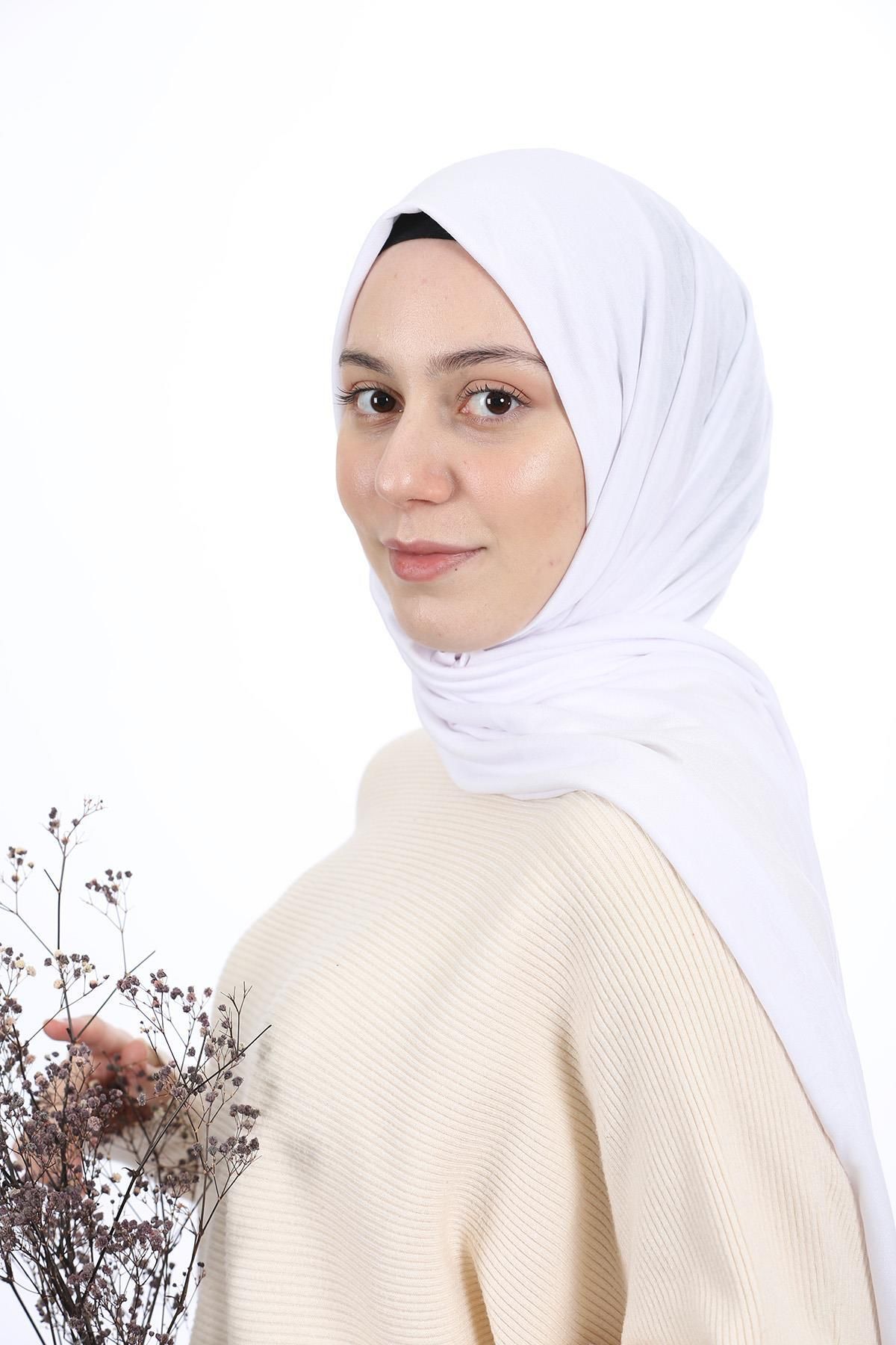 Altobeh-Χτενισμένο βαμβακερό σάλι Hijab απλό λευκό 3