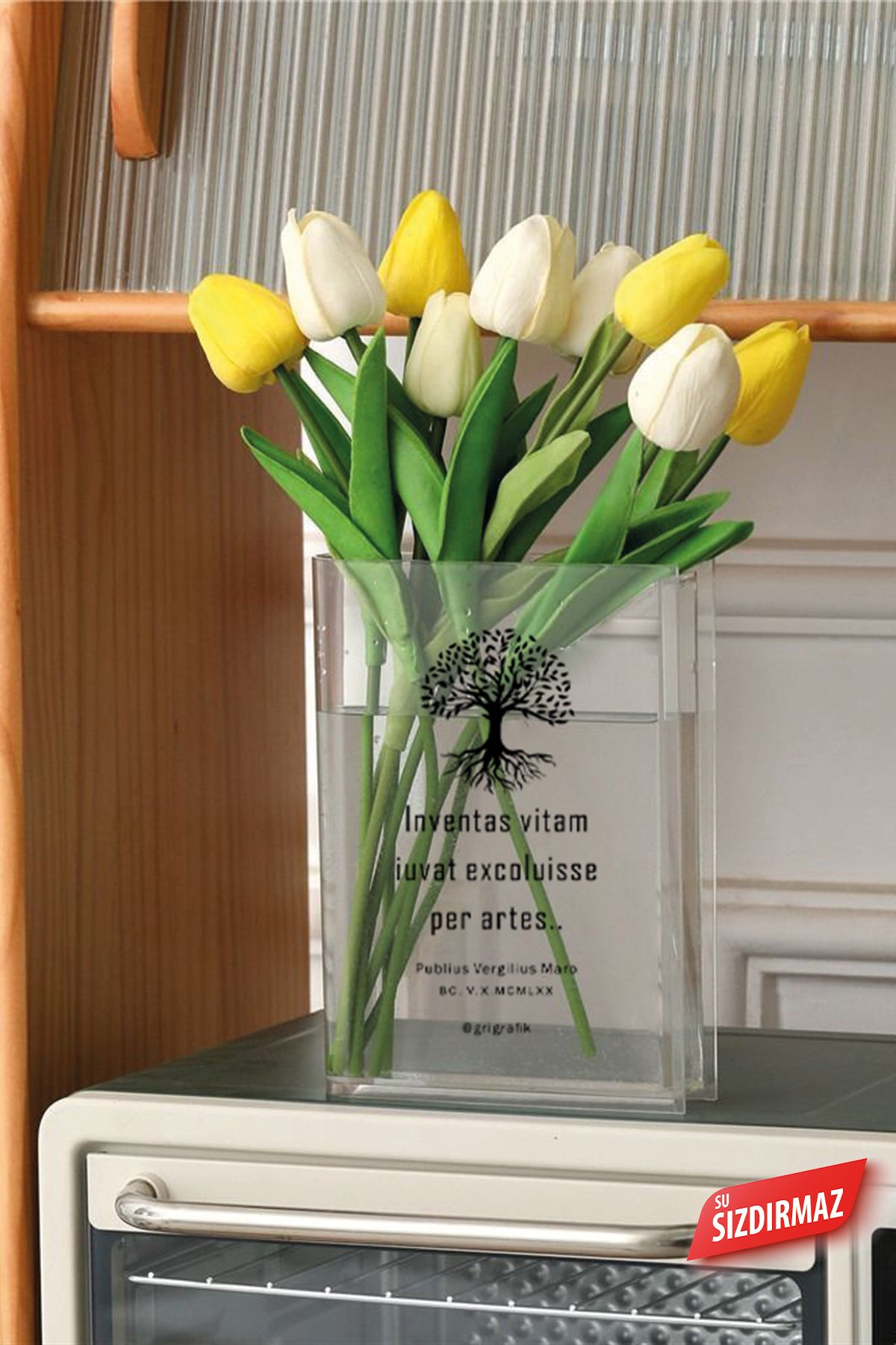 Gri Grafik Design Workshop-Transparent Acrylic Book Vase - Floral Pattern, Desktop Transparent 6