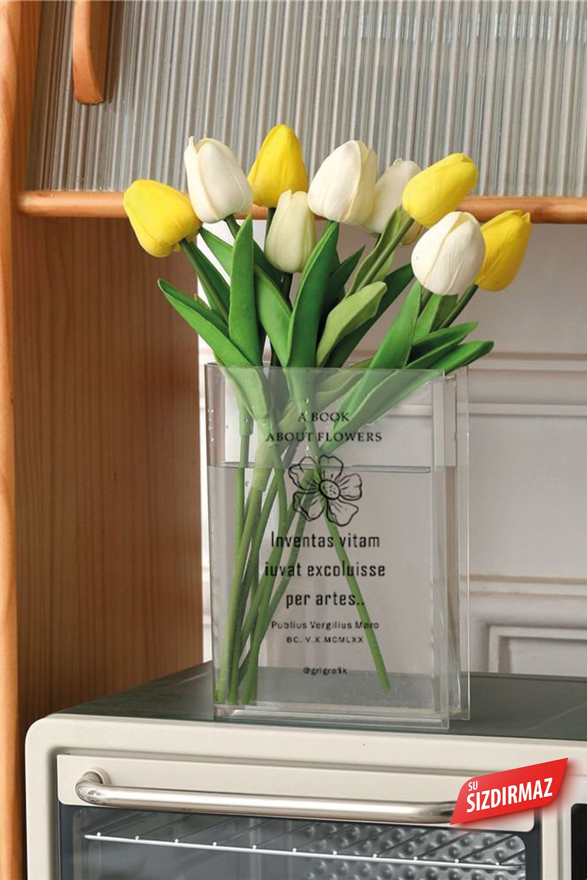 Gri Grafik Design Workshop-Daisy Pattern Printed Transparent Book Vase 6