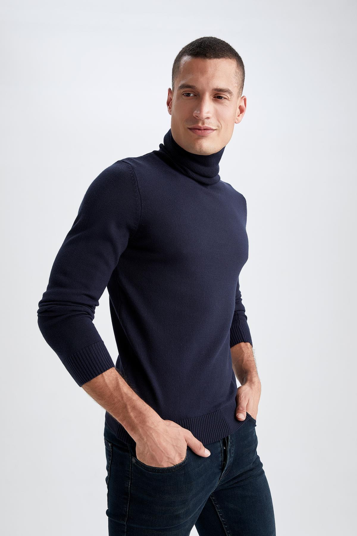 بافت و پلیور مردانه آبی سرمه ای دفکتو | R1124AZ22WN اورجینال - تصویر 8