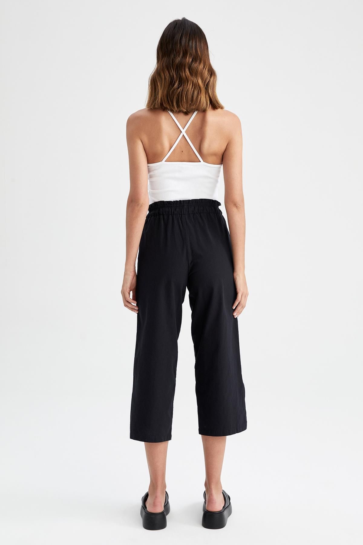 DeFacto-Παντελόνι από λινό look Capri 100% βαμβακερό με φαρδιές τσέπες 5