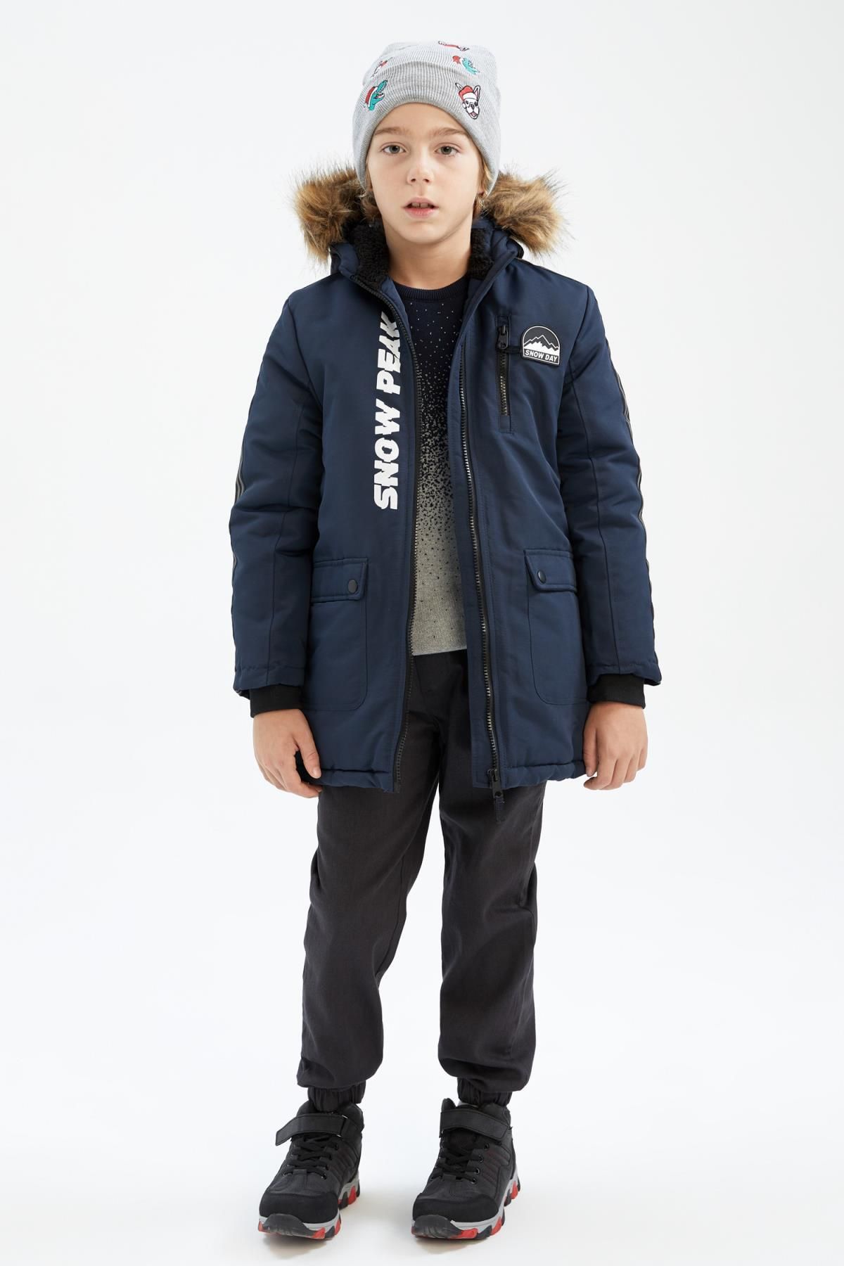 Defacto Boy s Hooded Plush Lining Parka Trendyol