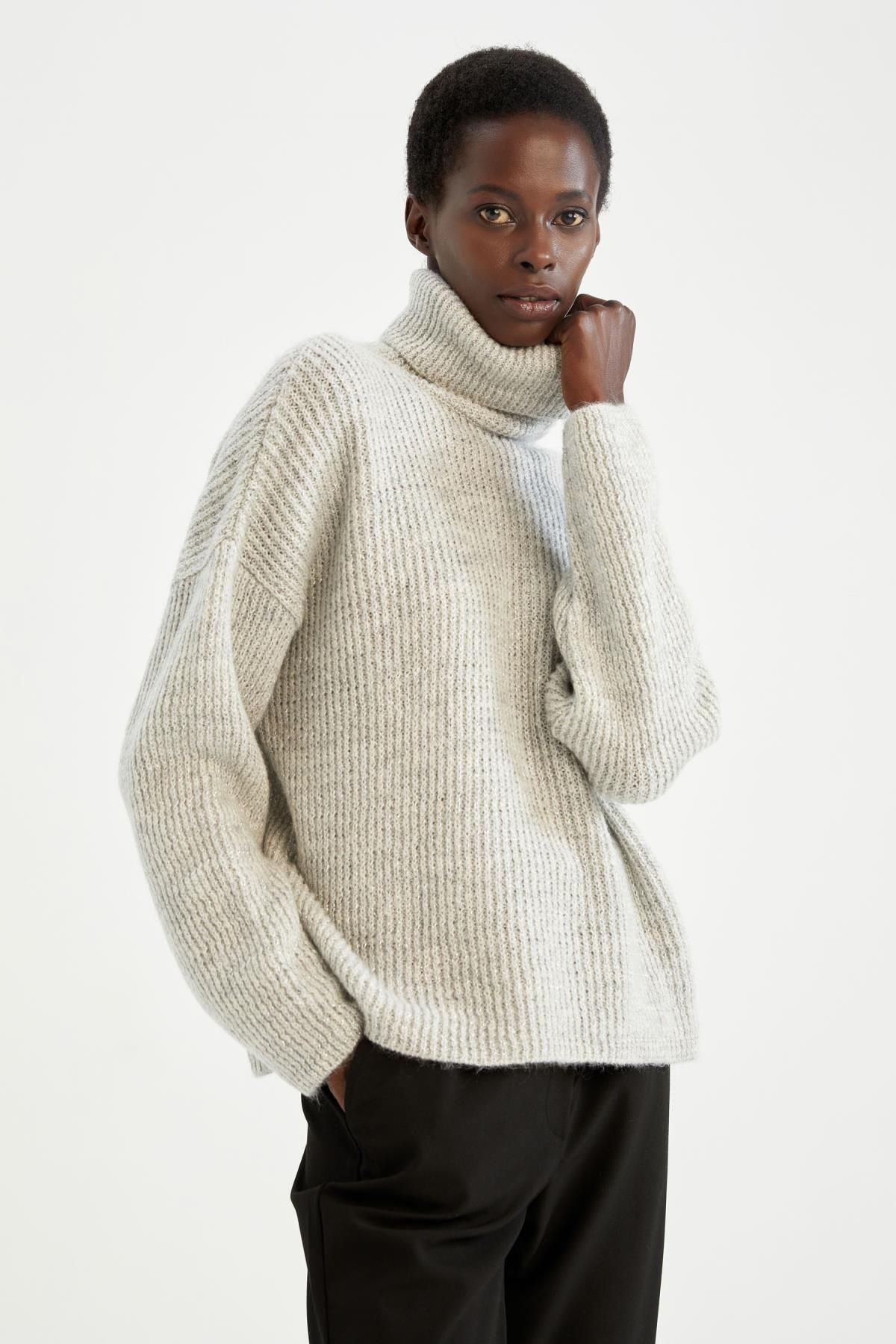 Defacto Relax Fit Turtleneck Glitter Sweater Trendyol
