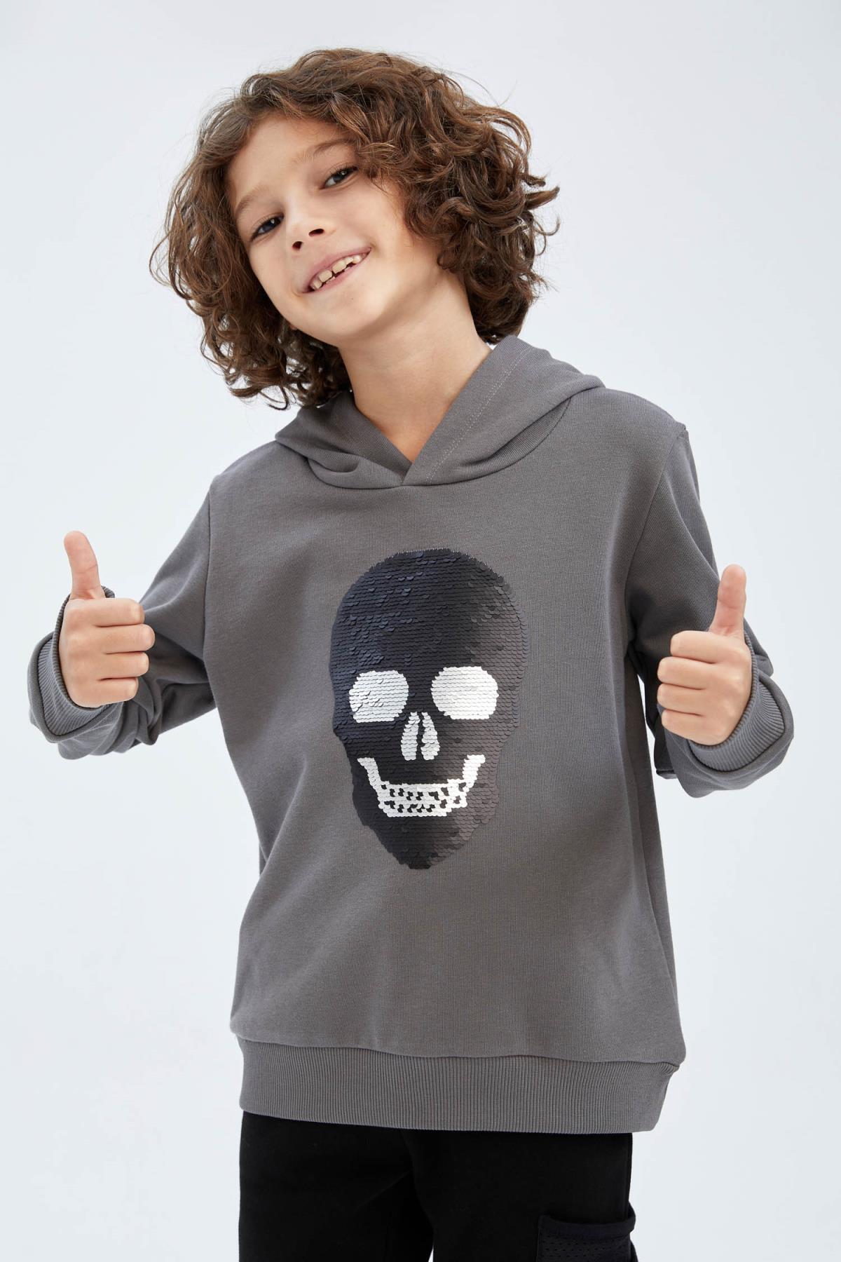 سویشرت پسرانه خاکستری Defacto | Y5970A622AU اورجینال - تصویر 3