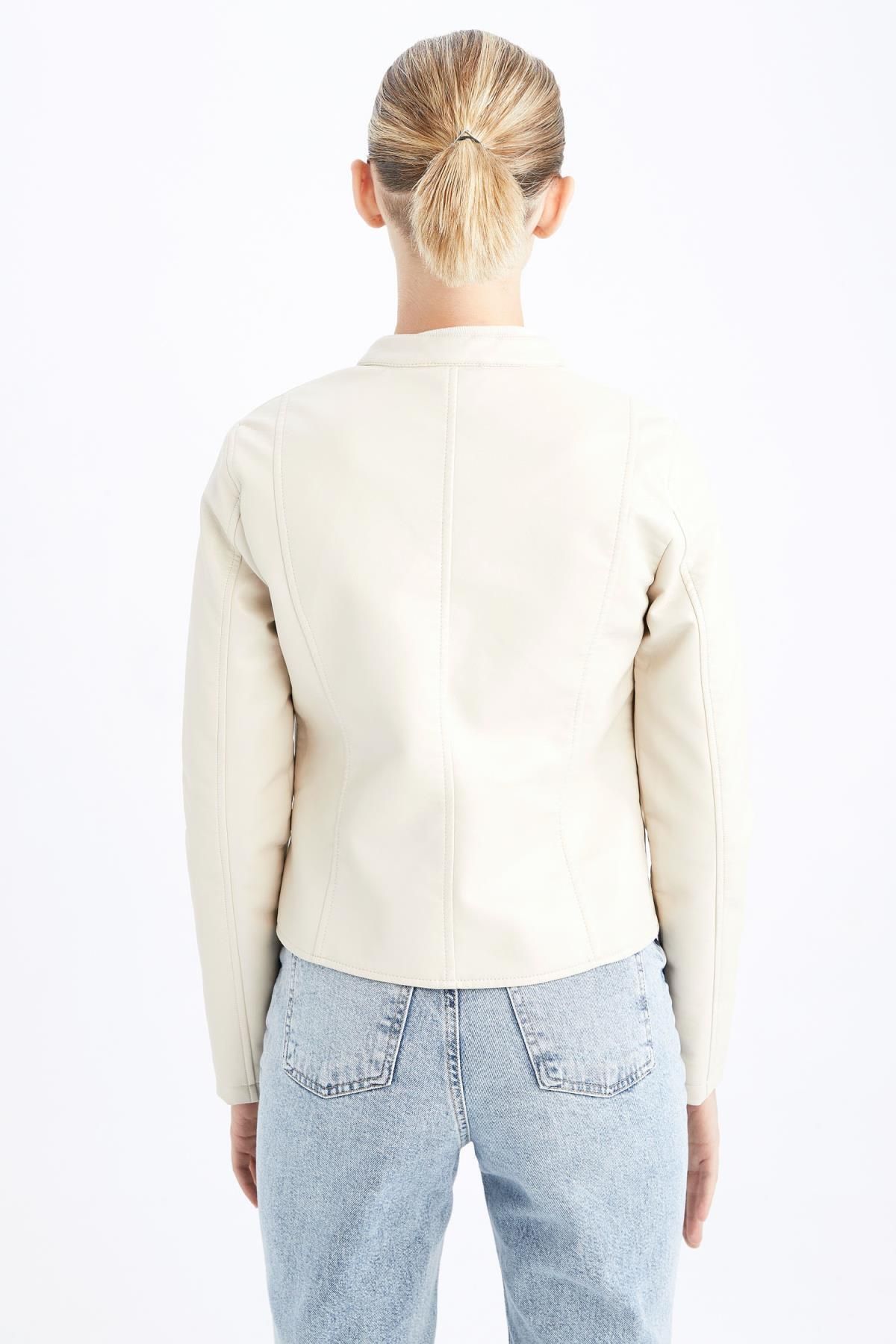 DeFacto-Water Repellent Faux Leather Biker Jacket 8