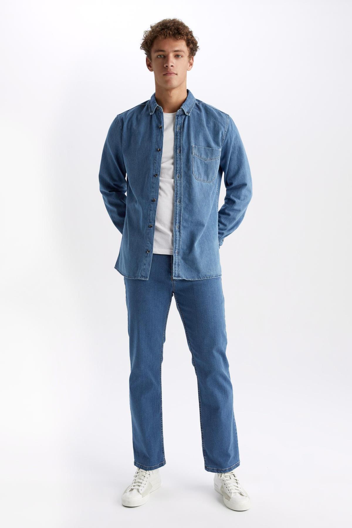 پیراهن مردانه آبی Defacto | Y8412AZ22AU اورجینال - تصویر 6