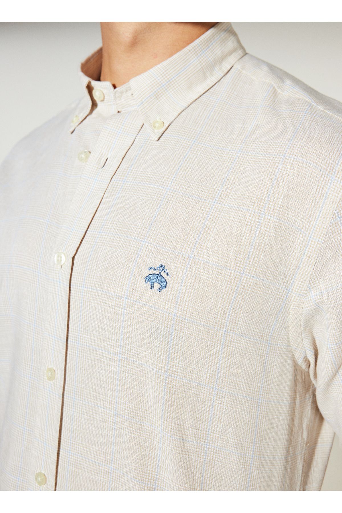 BROOKS BROTHERS-Slim Fit Button-Down Collar Beige Men's Shirt Bbsp23Msh031 7