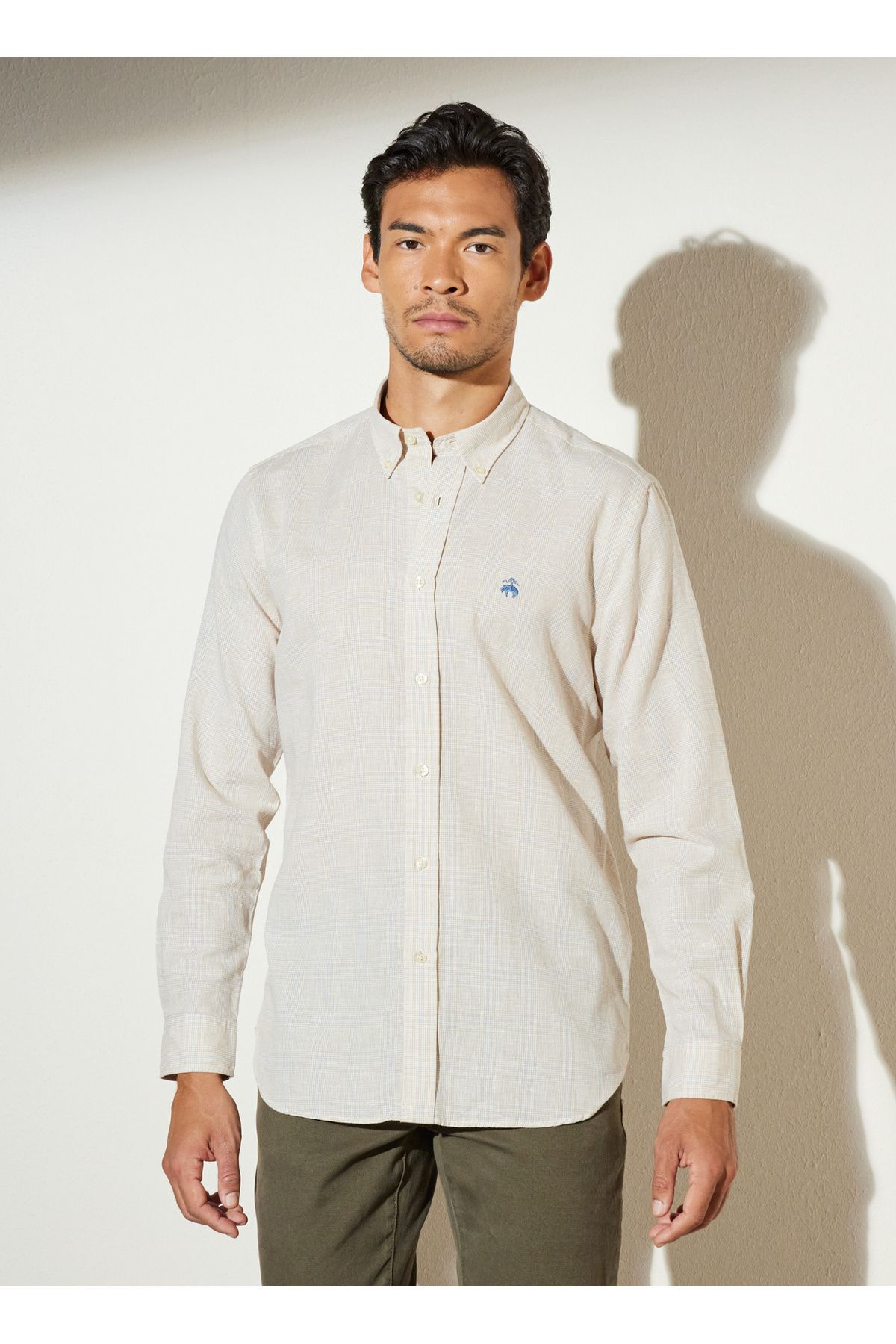 BROOKS BROTHERS-Slim Fit Button-Down Collar Beige Men's Shirt Bbsp23Msh031 5