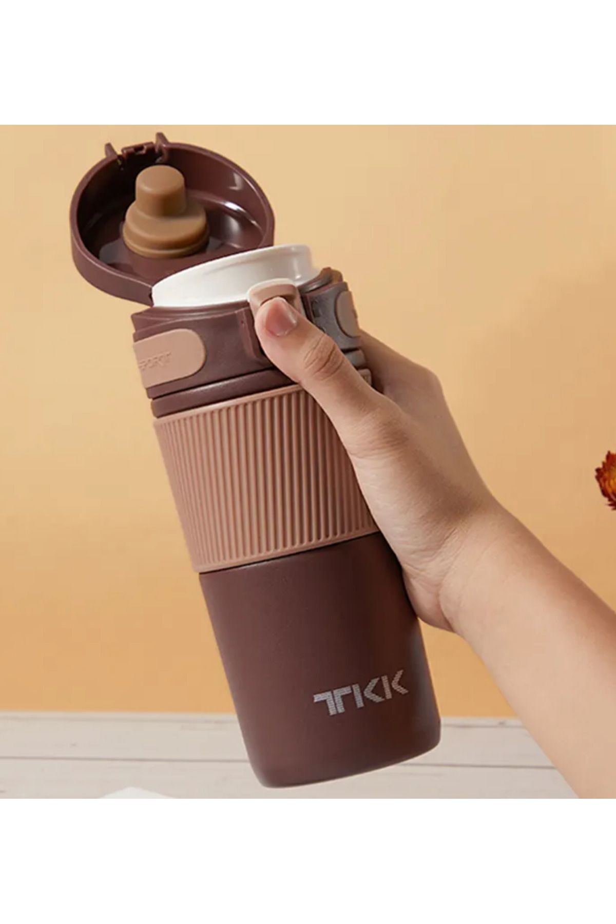قمقمه کمپ سبز TKK 450 میل راحت نوشیدنی دوتایی عایق بندی شده استیل سیلیکون بدنه Vagonlife