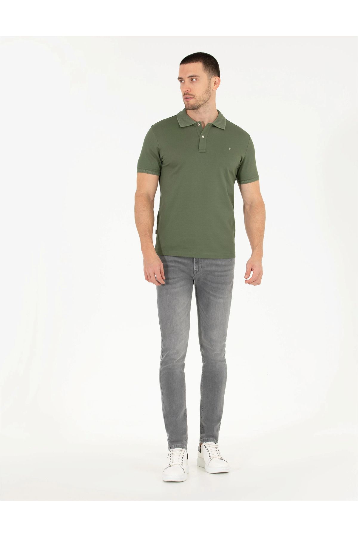 تی شرت یقه پولو سبز مردانه باریک مرسریز G021SZ011.000.1567290.VR054 Pierre Cardin