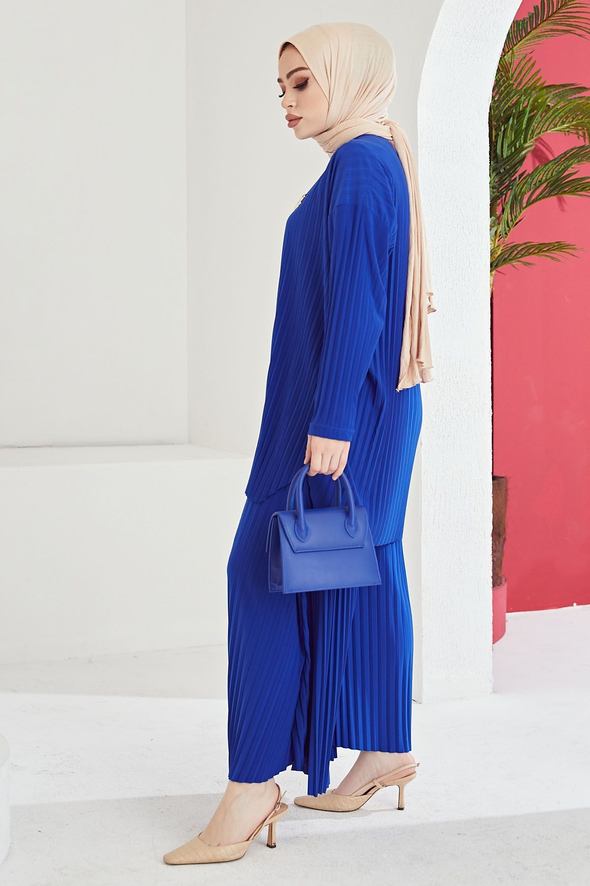 InStyle-Mila Pleated Trousers Tunic Double Set - Saks Blue 5
