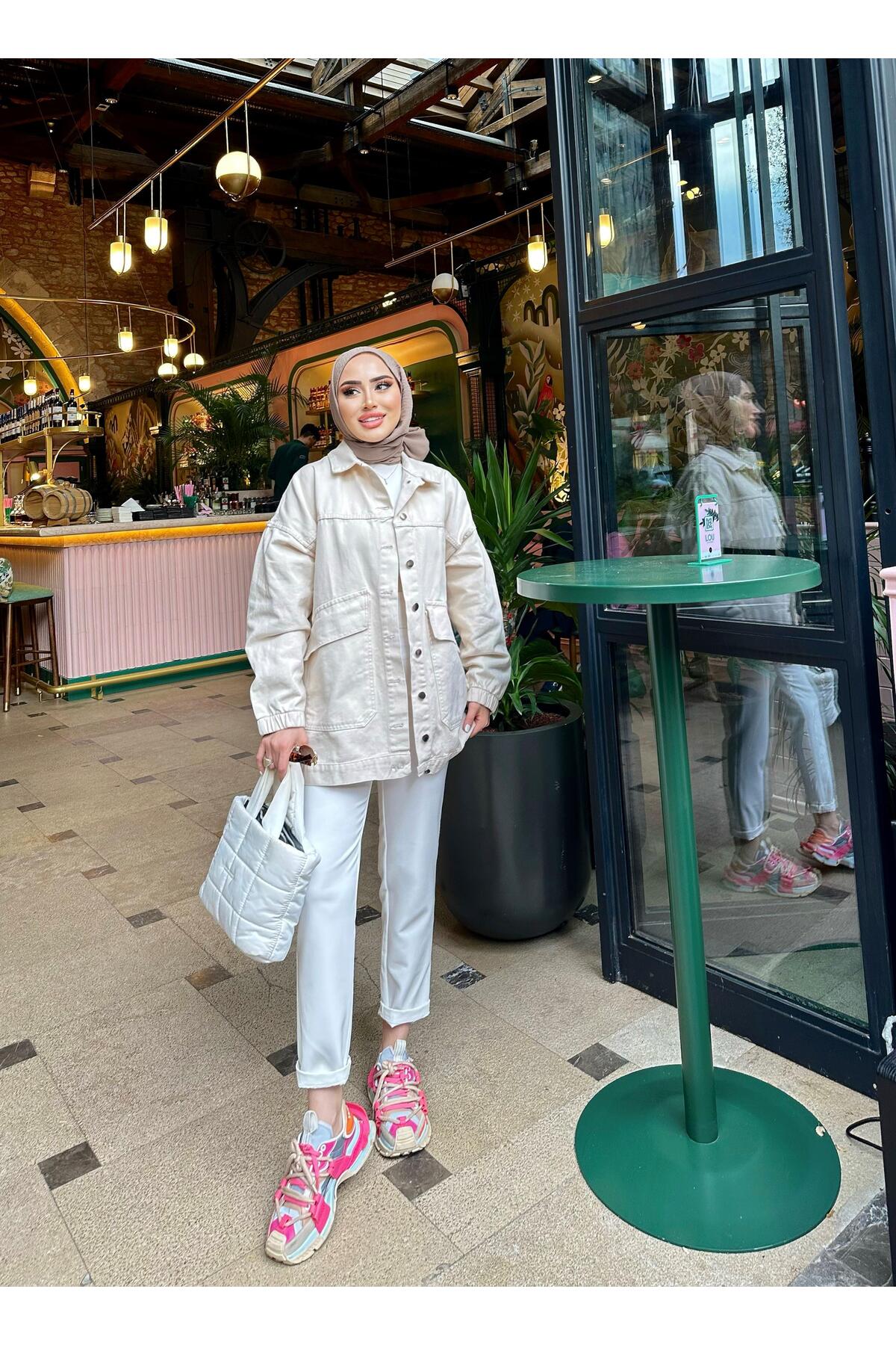 lurex moda  ÇAPRAZ CEPLİ OVERSİZE KESİM KOLLARI LASTİKLİ KOT CEKET