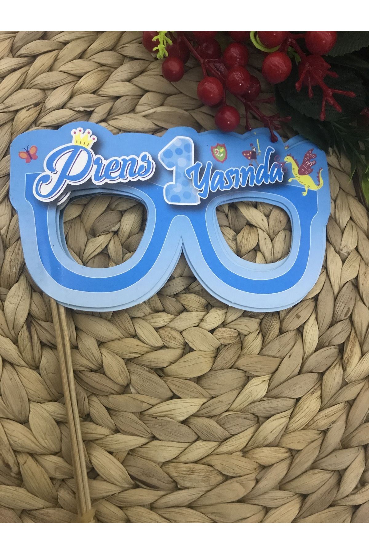 Deniz Party Store PRENS 1 YAŞINDA ... Temalı Gözlük şeklinde Konuşma Balonu 5 adet