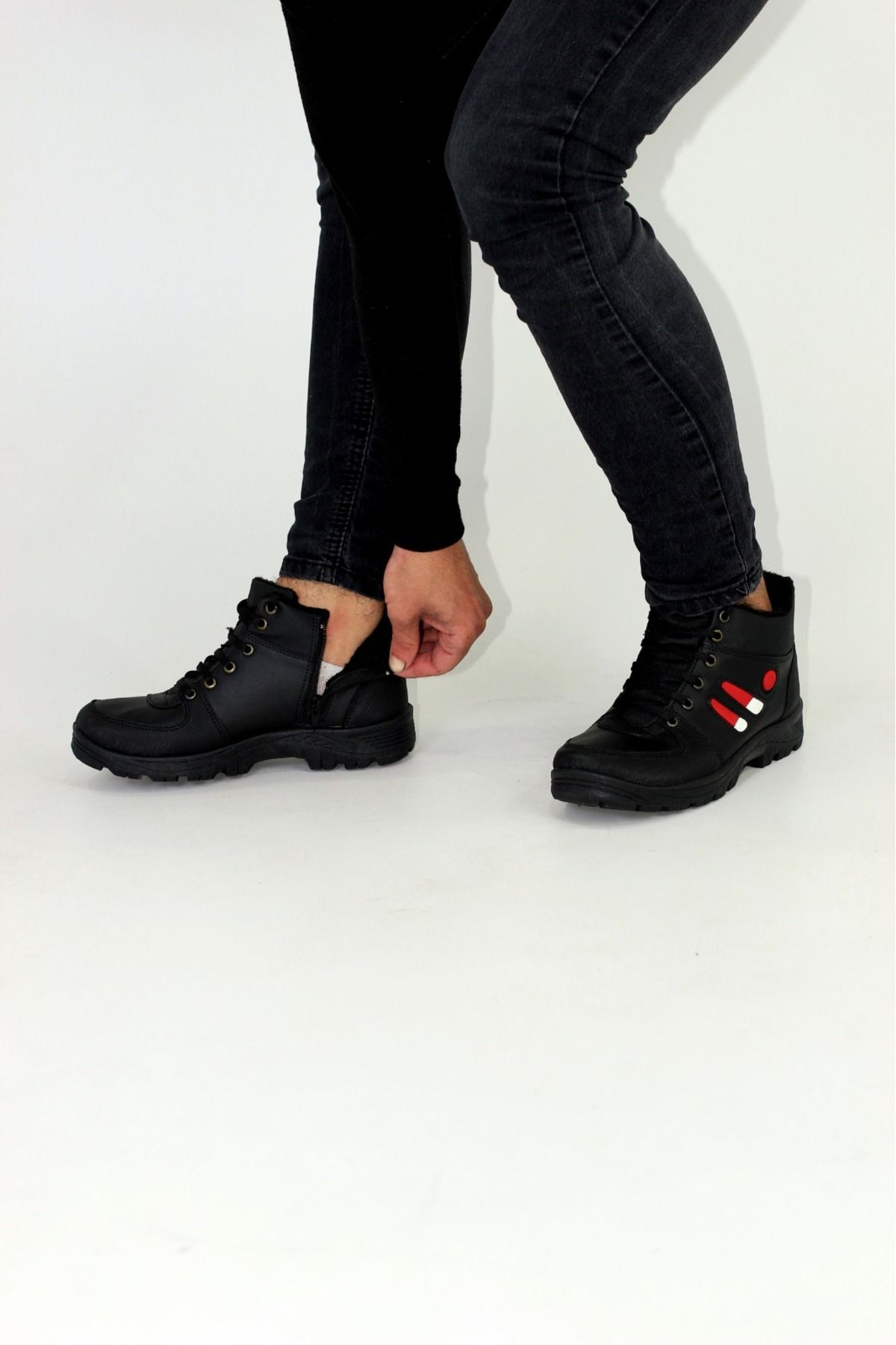 Black boots new arrivals with red zipper
