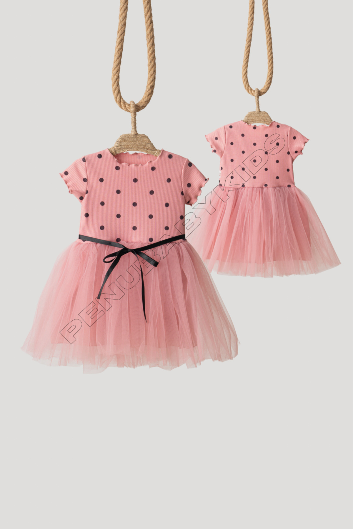 penu baby kids Gül Kurusu Puantiyeli Tütülü Kısa Kol Kız Bebek Elbise - Emily fotoğrafı 5 (önizleme)