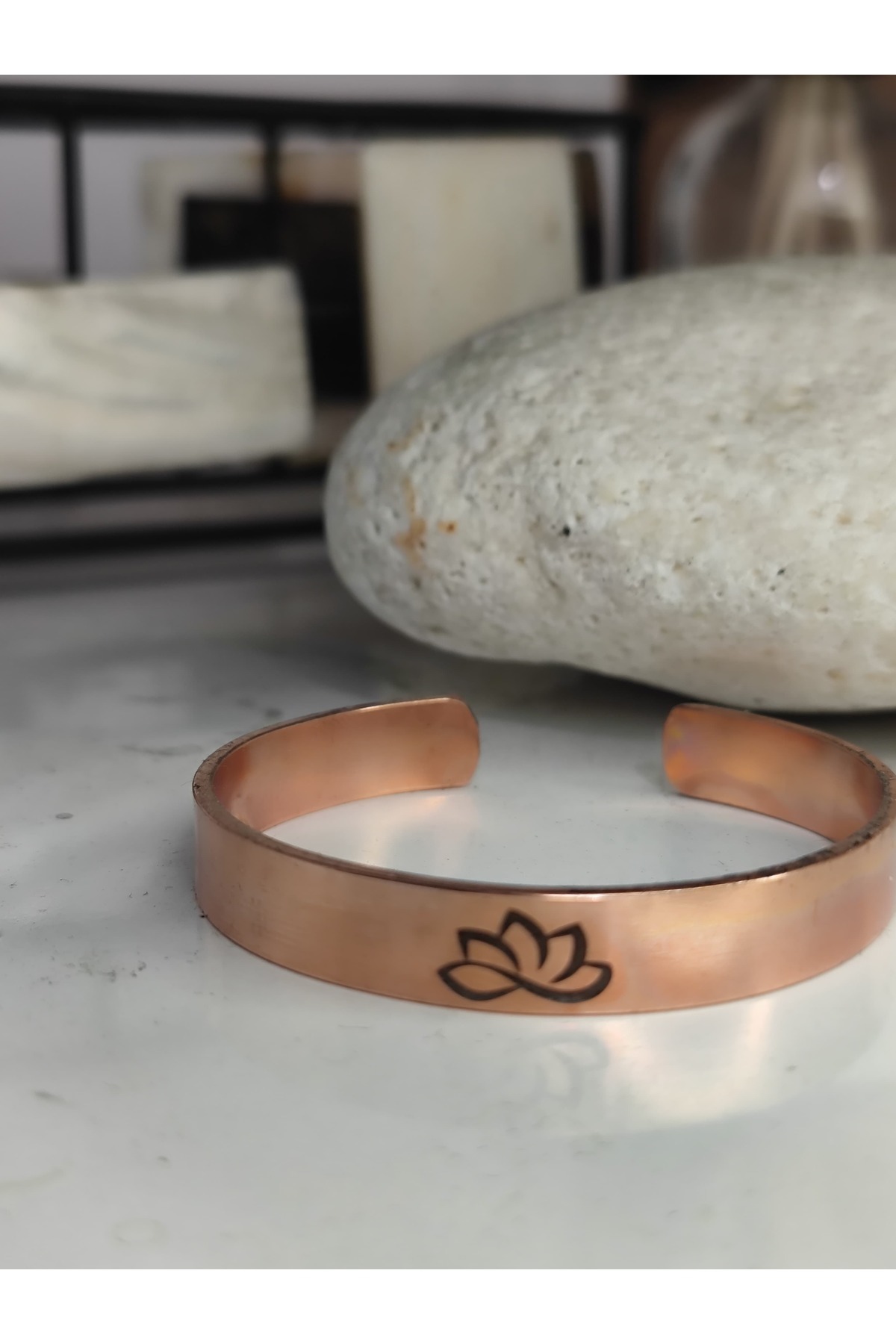 %100 Gerçek Saf Bakır Rune Lotus Çiçek Sonsuzluk Motifli Bakır Bileklik