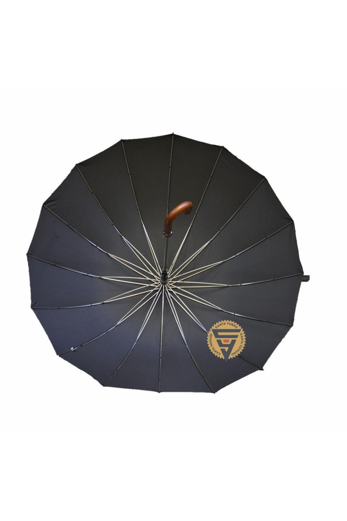 Marlux 16 String Walking Stick Wooden Handle Valet Umbrella Black