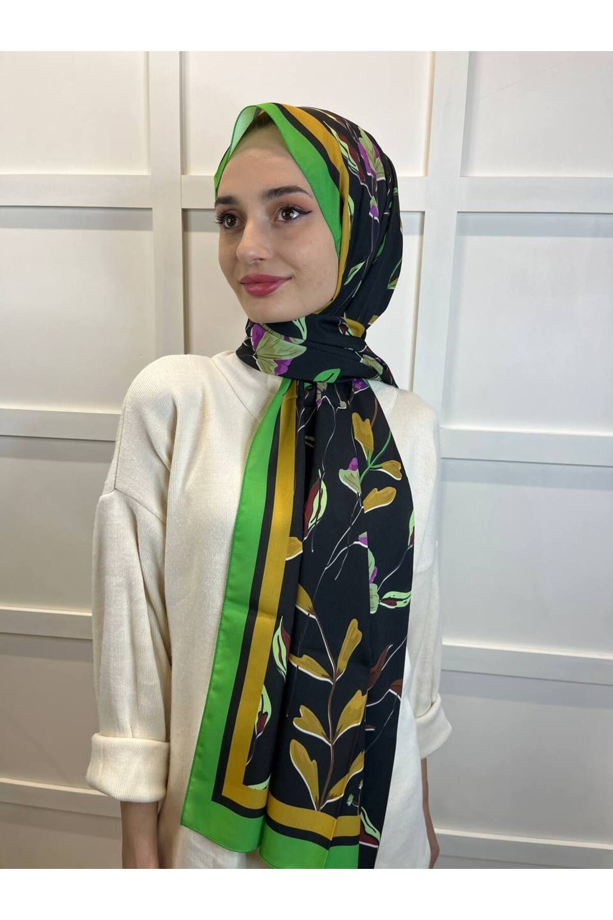 Nef Scarf Digital Printing Floral Patterned Special Medina Silk