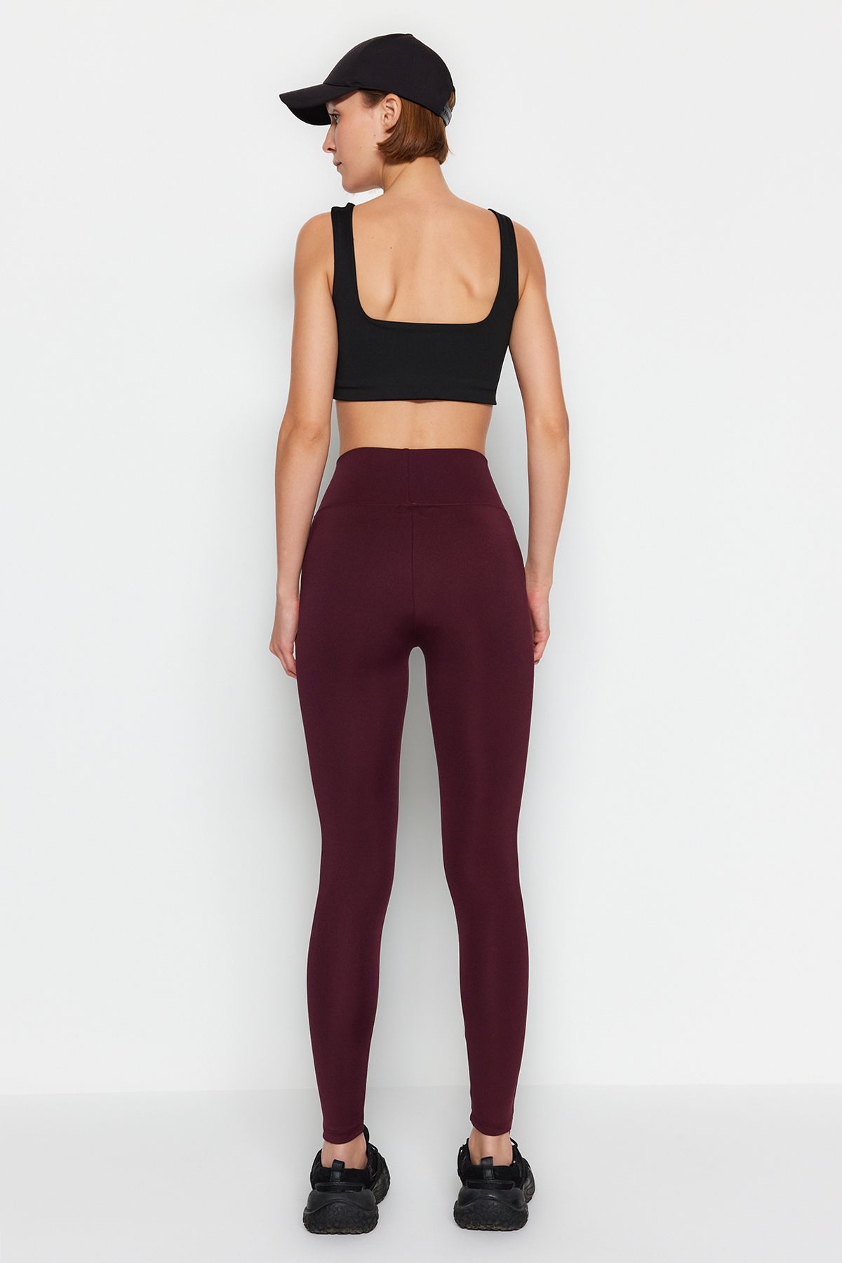 Trendyol Collection-Sötét cseresznye széles derékú rugalmas extra helyreállító teljes hosszúságú kötött sport leggings TWOAW21TA0029 5