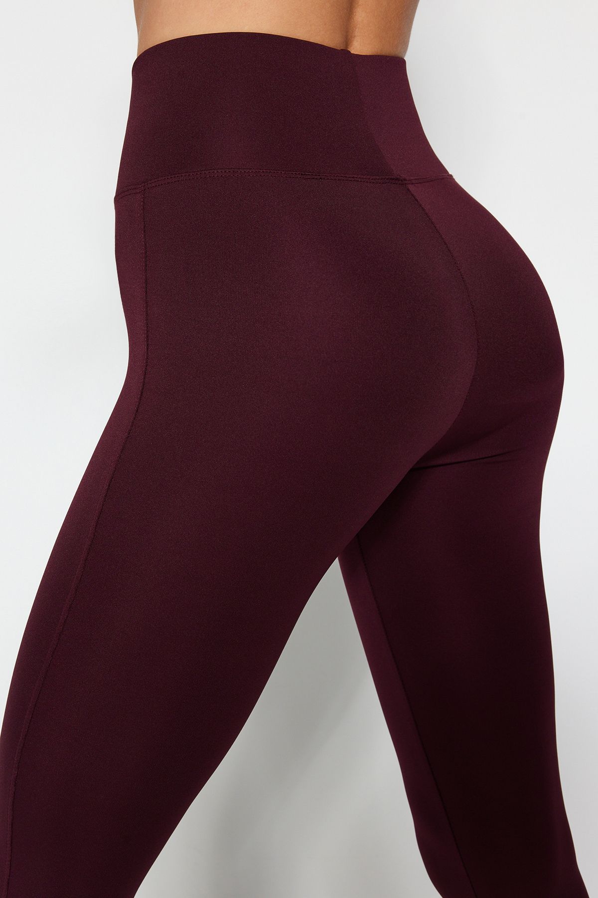 Trendyol Collection-Sötét cseresznye széles derékú rugalmas extra helyreállító teljes hosszúságú kötött sport leggings TWOAW21TA0029 4