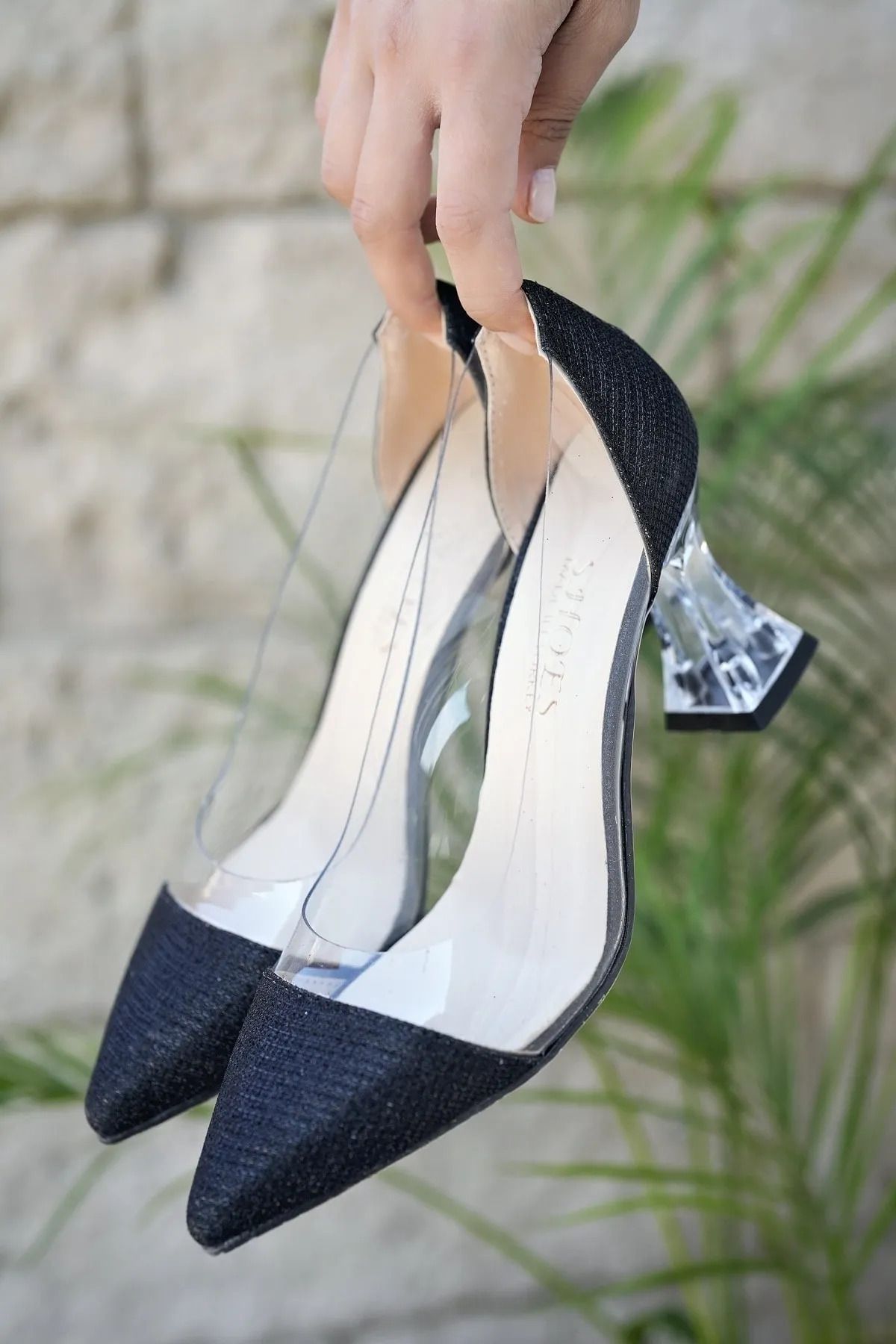 Transparent best sale black heels