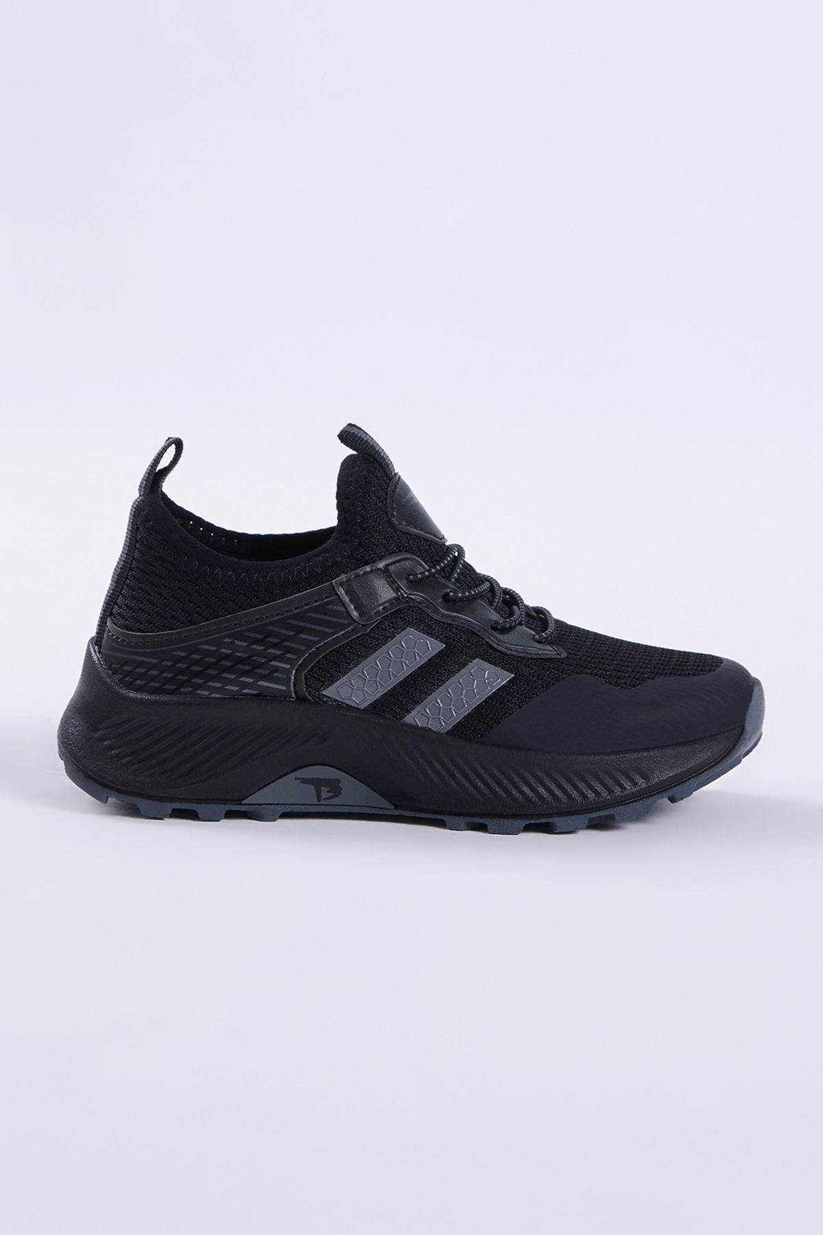 Çocuk Unisex Siyah Füme Rahat Kalıp Nefes Alabilen Kumaş Bağcıklı Sneaker