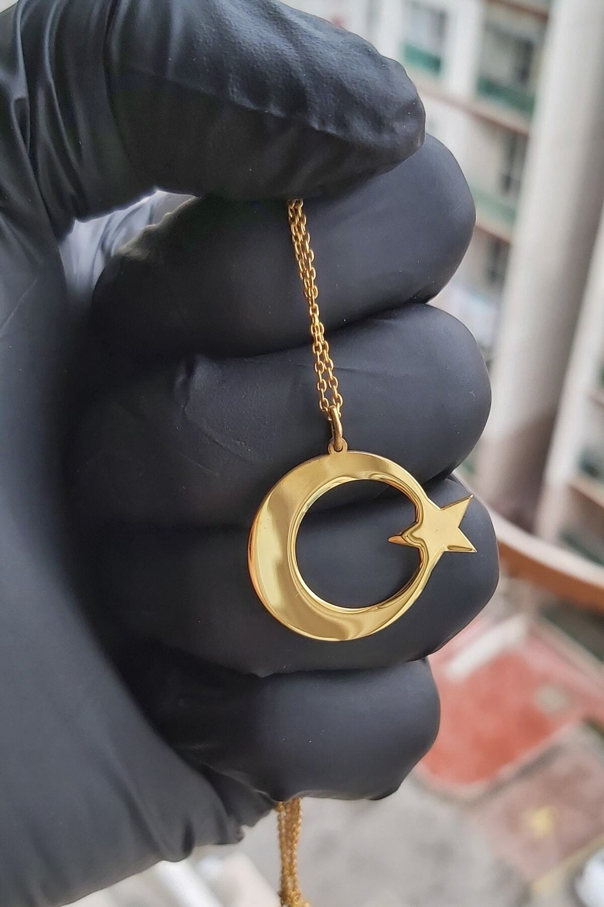 925 Ayar Gümüş 24 Ayar Altın Kaplama Ayyıldız Kolye