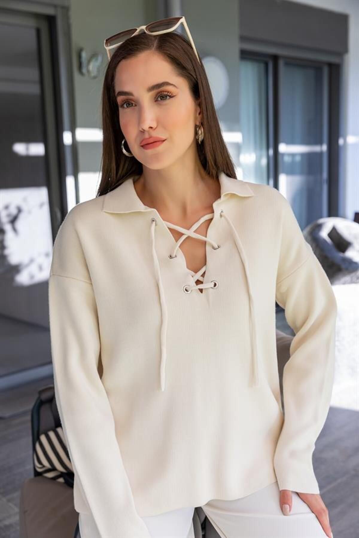 Women's lace up sweater sale