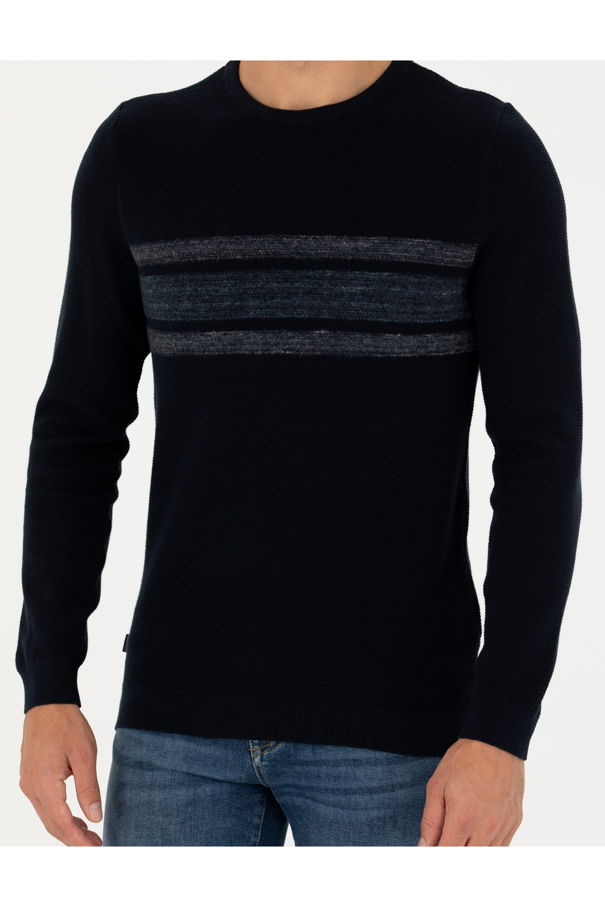 پلیور پیر کاردین مردانه اکریلیک - پنبه آبی سرمه ای لایسنس دار- تحت لیسانس راه راه Slim Fit/اسلیم فیت    Regular/رگولار کژوال/روزمره | Pierre Cardin G021SZ0TK.000.1657735 - تصویر 7