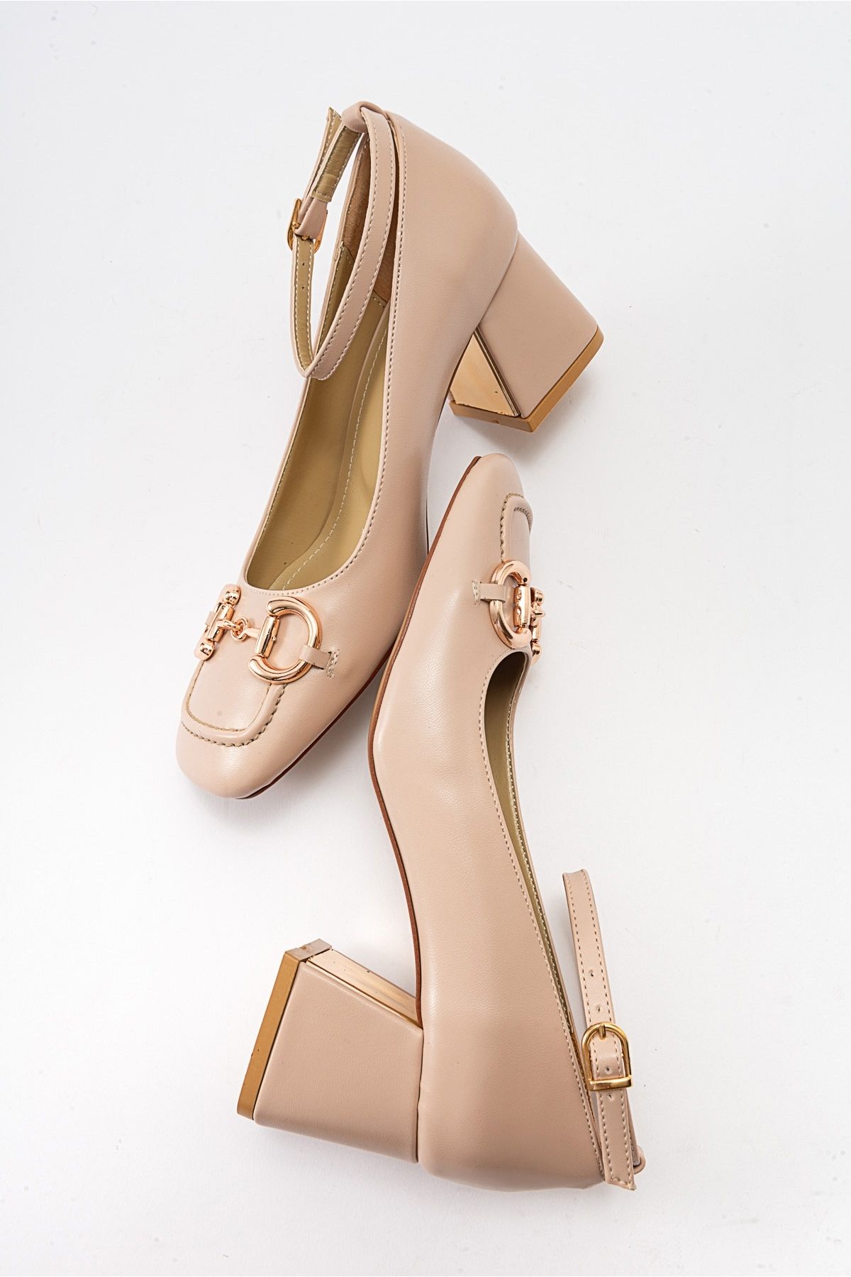 کفش پاشنه کلاسیک نود زنانه Risus Beige اورجینال luvishoes