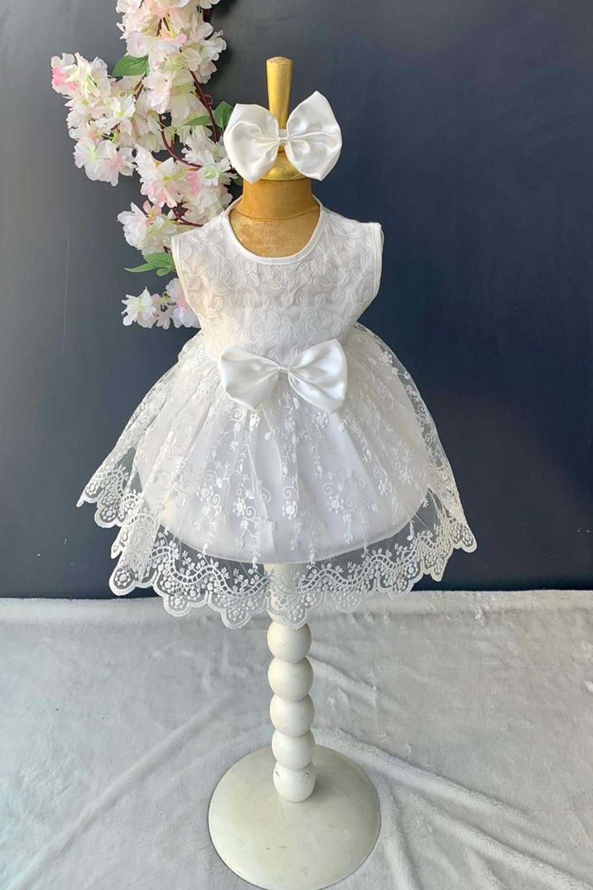 Mnk Baby Kids Hair Band Lace Baby Dress Pnpn136 White Trendyol