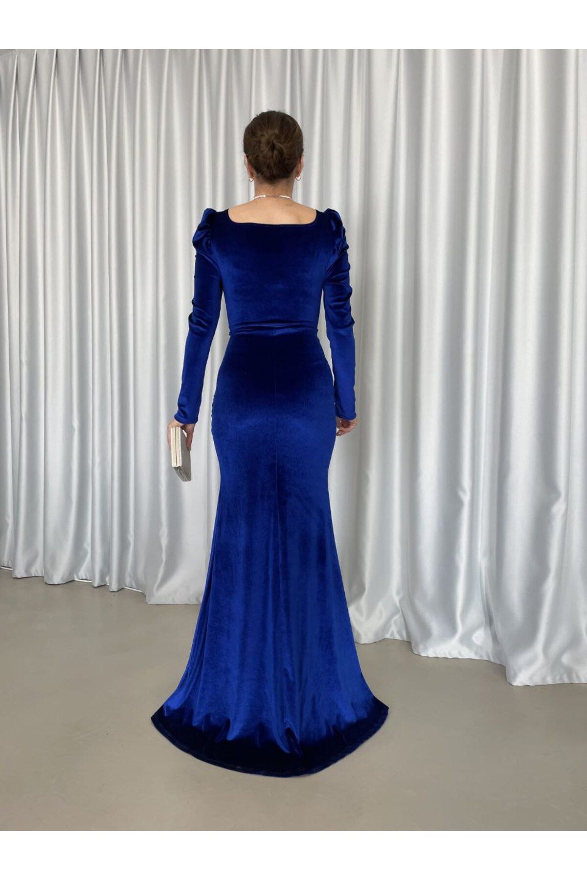 Dark blue long sleeve prom dress clearance