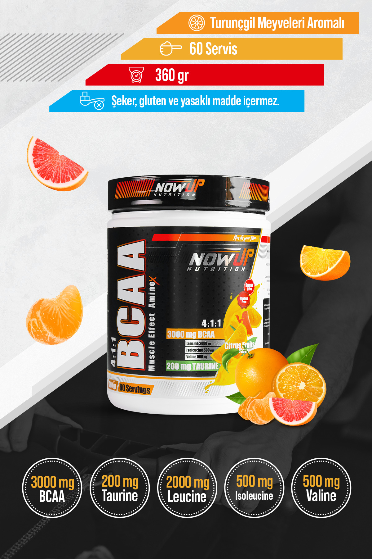 NOWUP NUTRITION Bcaa 411 Muscle Effect Amino Asit / Turunç Meyveleri