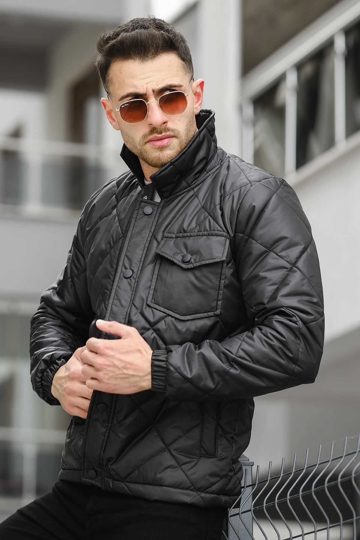 Mens slim fit quilted jacket cheap