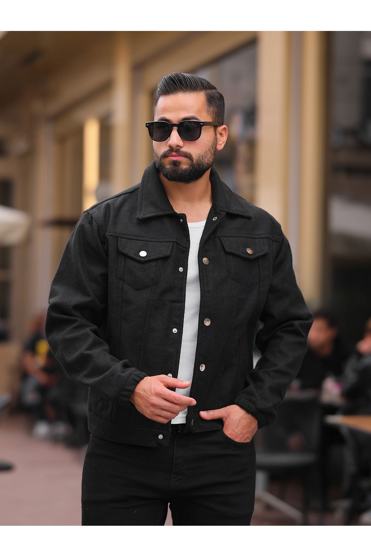 Black muscle fit denim clearance jacket