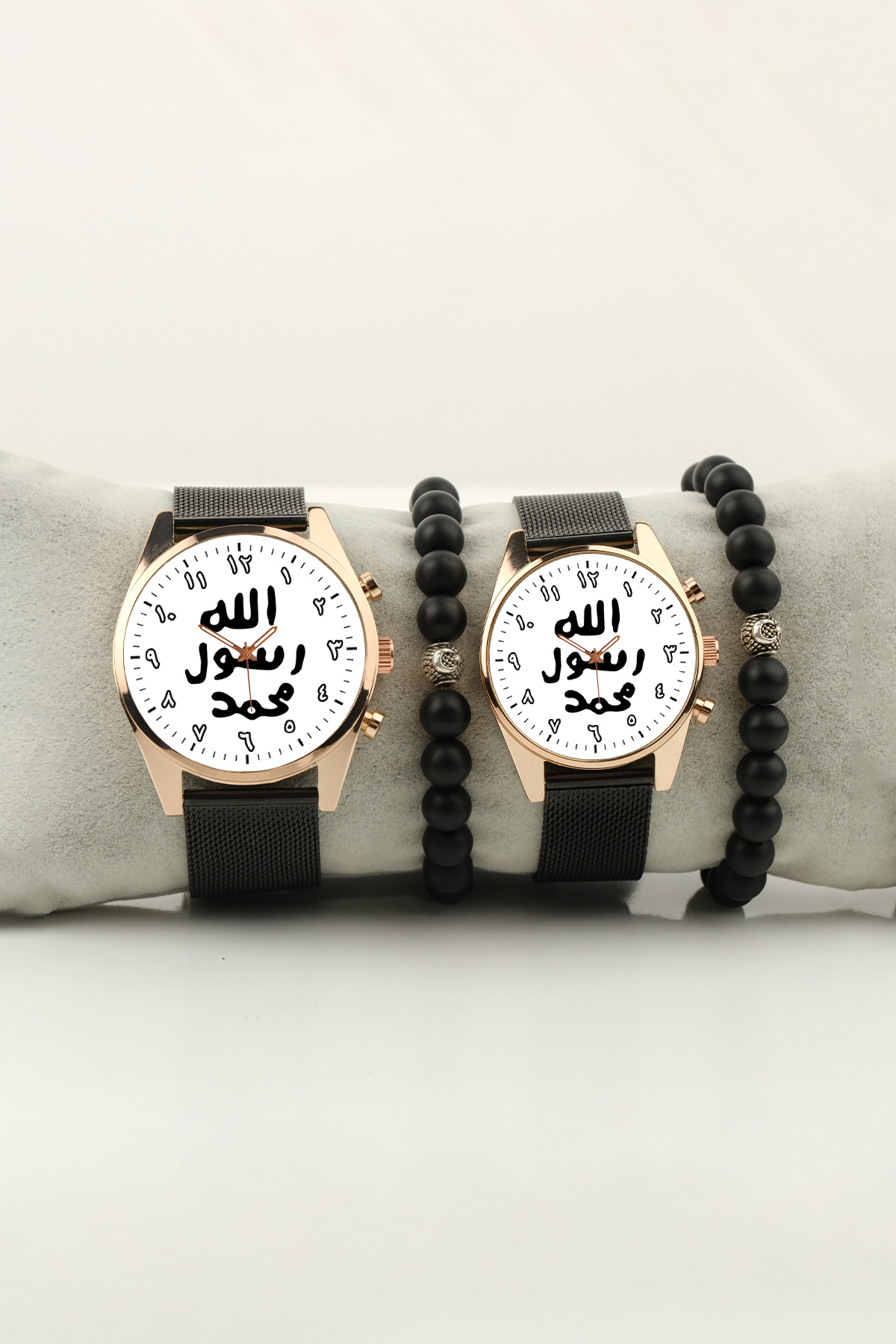 Seal of the Prophet Arabic White Background Gold Case Double Wristwatch Set Bracelet Gift