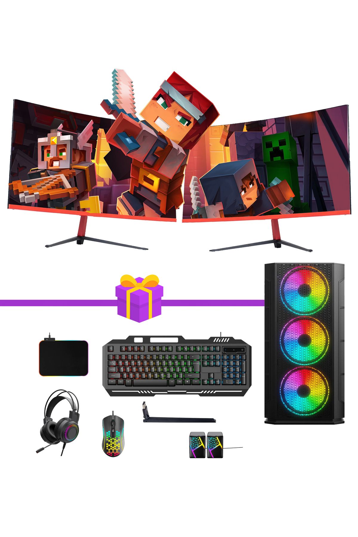 TK106 İ3-12100F 16RAM 240SSD 500HDD RX580 8GB 23,6inçDUAL CURVED MONİTÖR GAMING PC