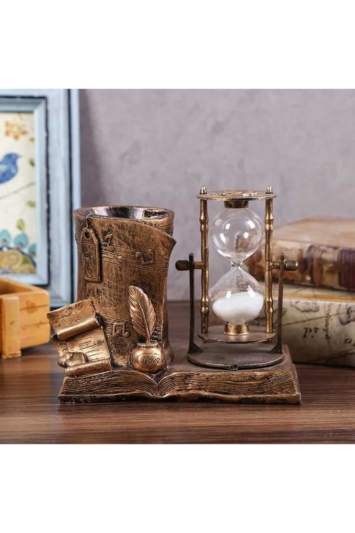 nesever store Dekoratif Cam Kum Saati ve Kalemlik Biblo