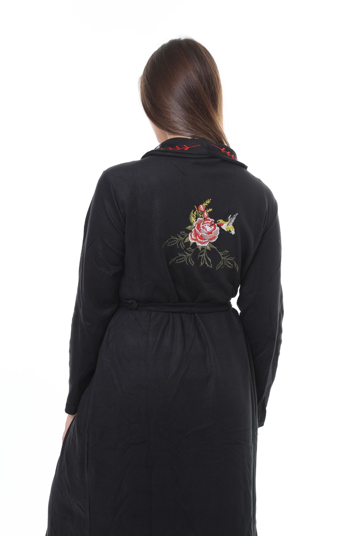 mervemoda-Rochie de damă din lână neagră lungime lungă Rochie de înaltă calitate, cu evaciuri 8