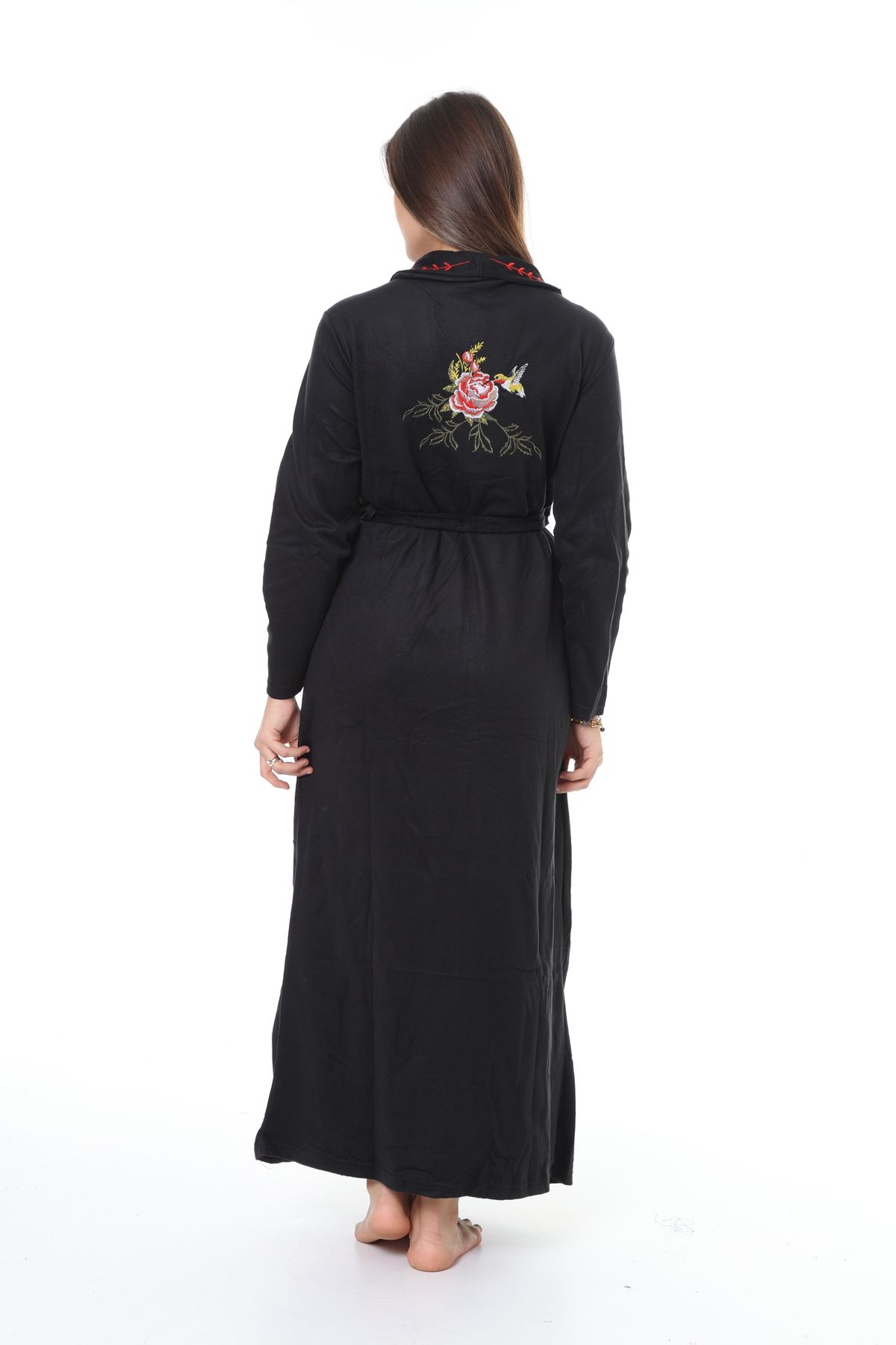 mervemoda-Rochie de damă din lână neagră lungime lungă Rochie de înaltă calitate, cu evaciuri 7