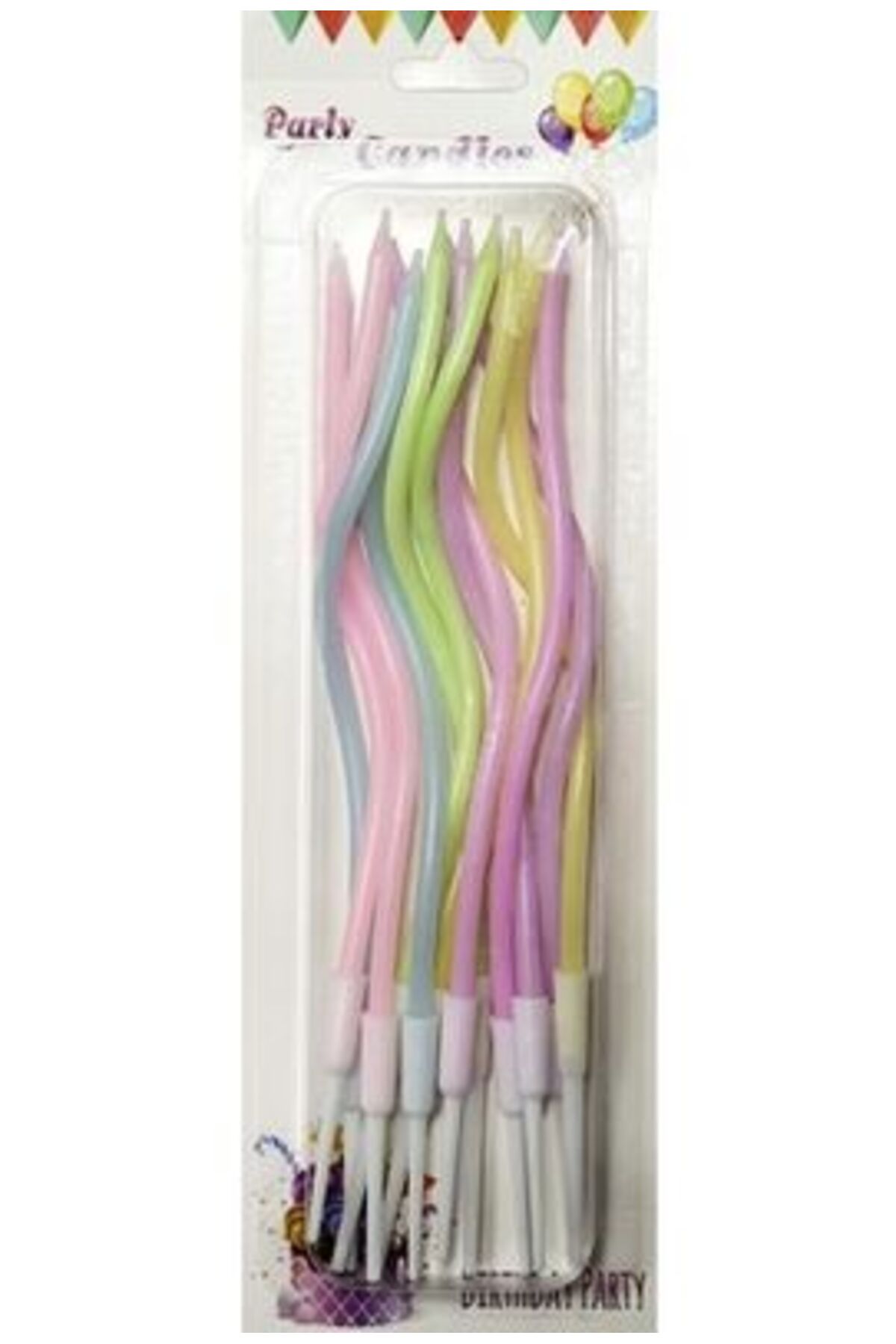 kidspartim Makaron Rengarenk Burgulu Uzun Mum 12 li