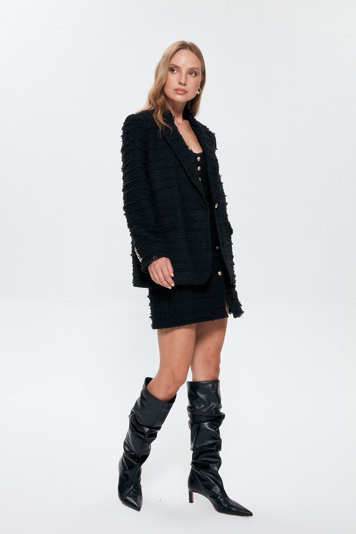 Zara tweed jacket black online