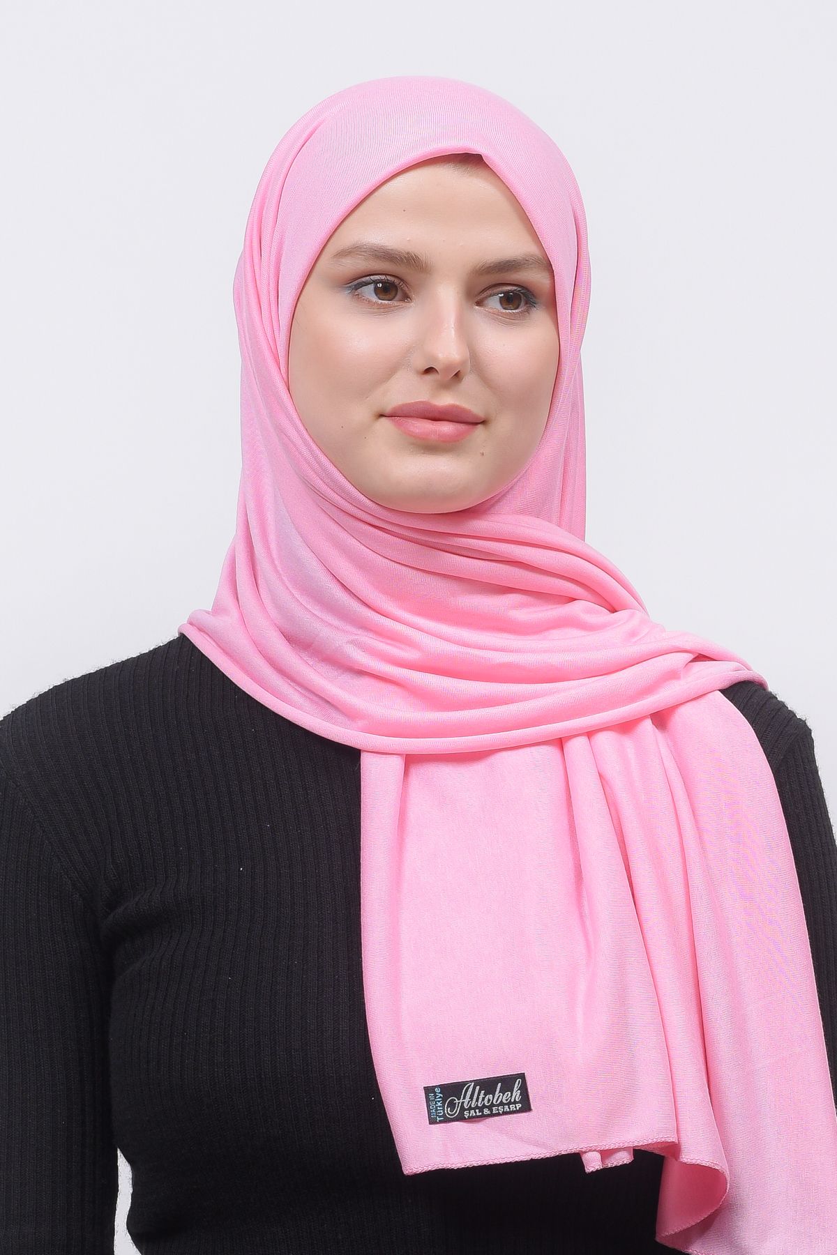 Altobeh-حجاب شال قطني ممشط مستقيم وردي فاتح 2