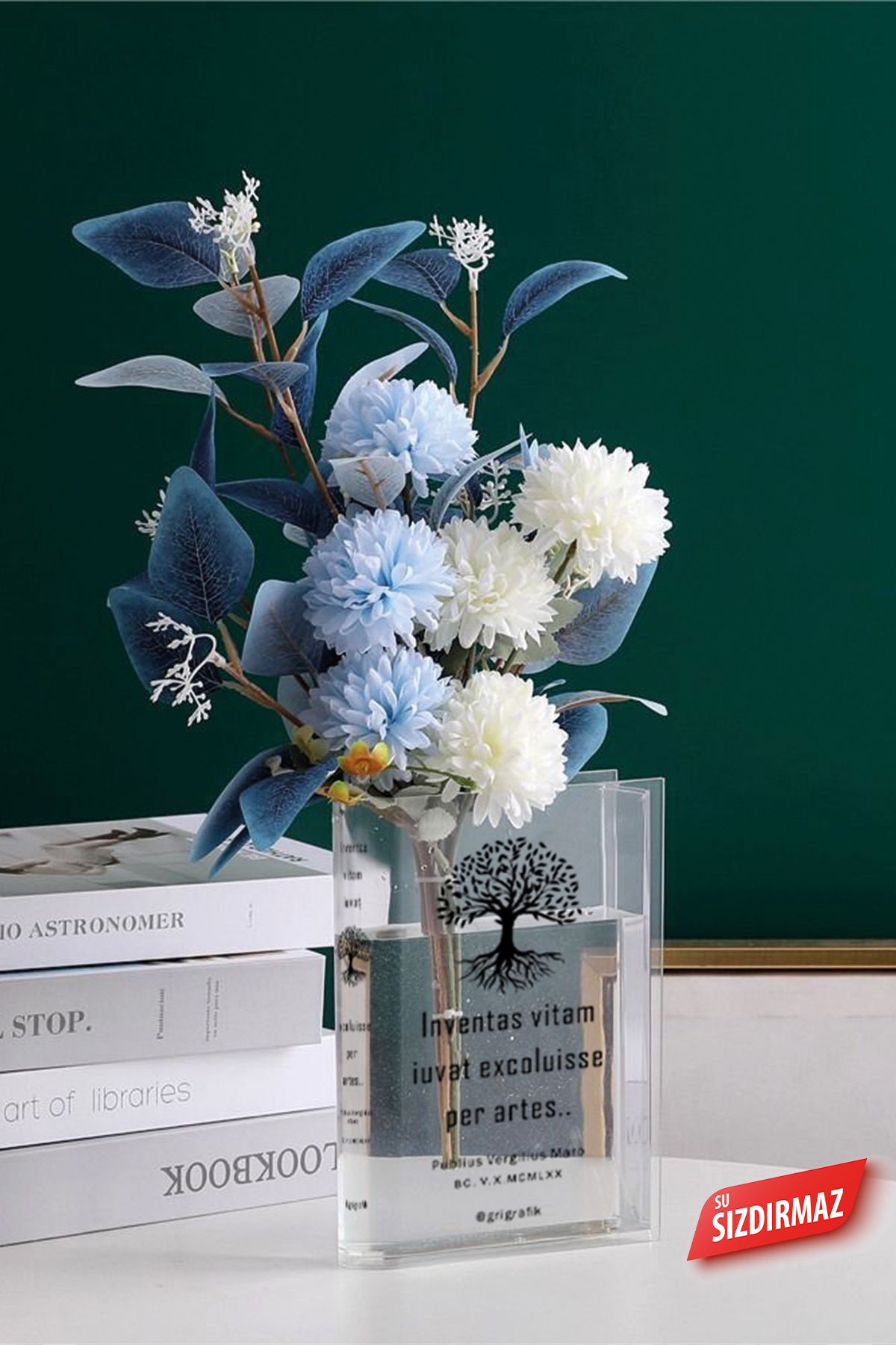 Gri Grafik Design Workshop-Transparent Acrylic Book Vase - Floral Pattern, Desktop Transparent 7
