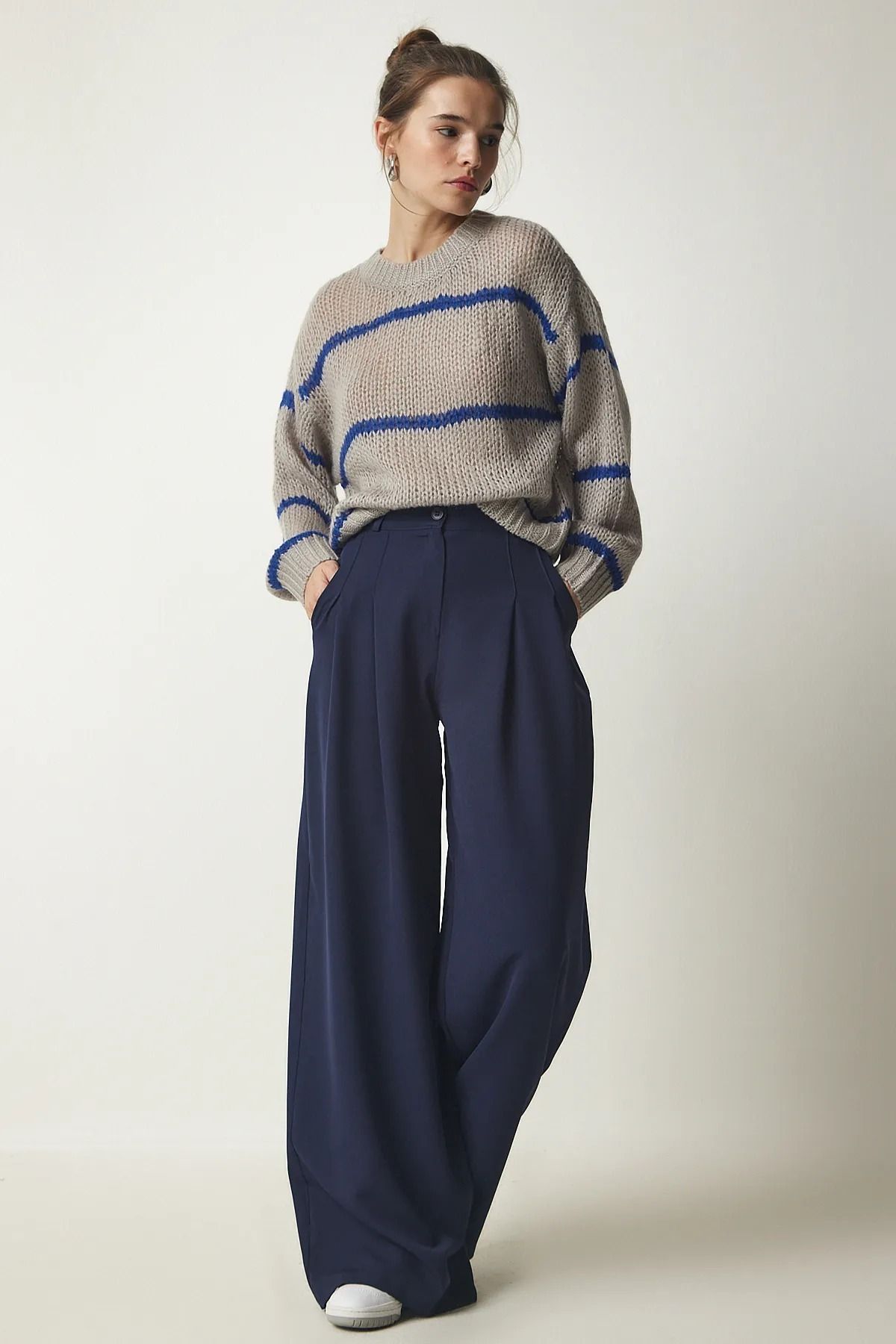 Dark blue wide hot sale leg pants