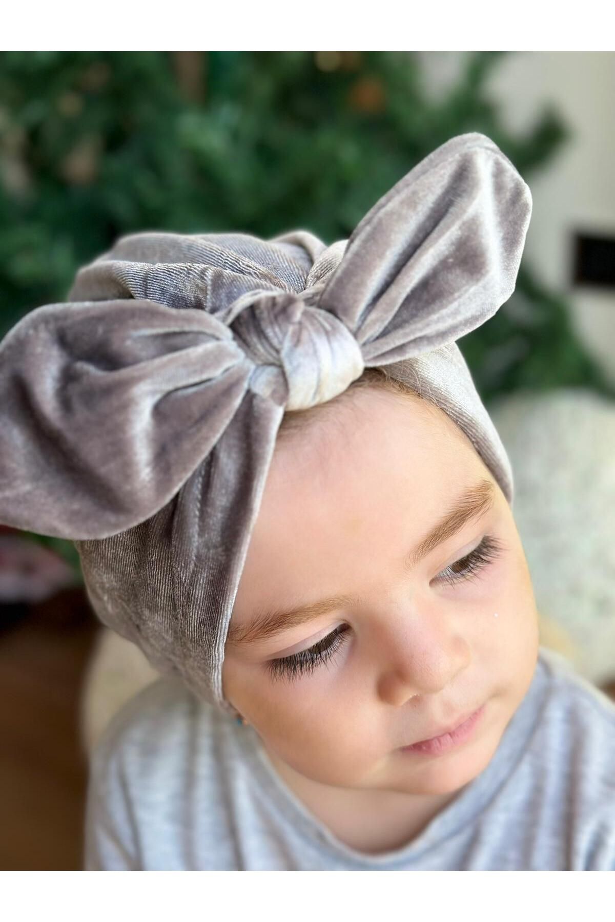 QUEEN AKSESUAR-Luxury velvet female child wire-knot adjustable bow hair cap scarf grey 3